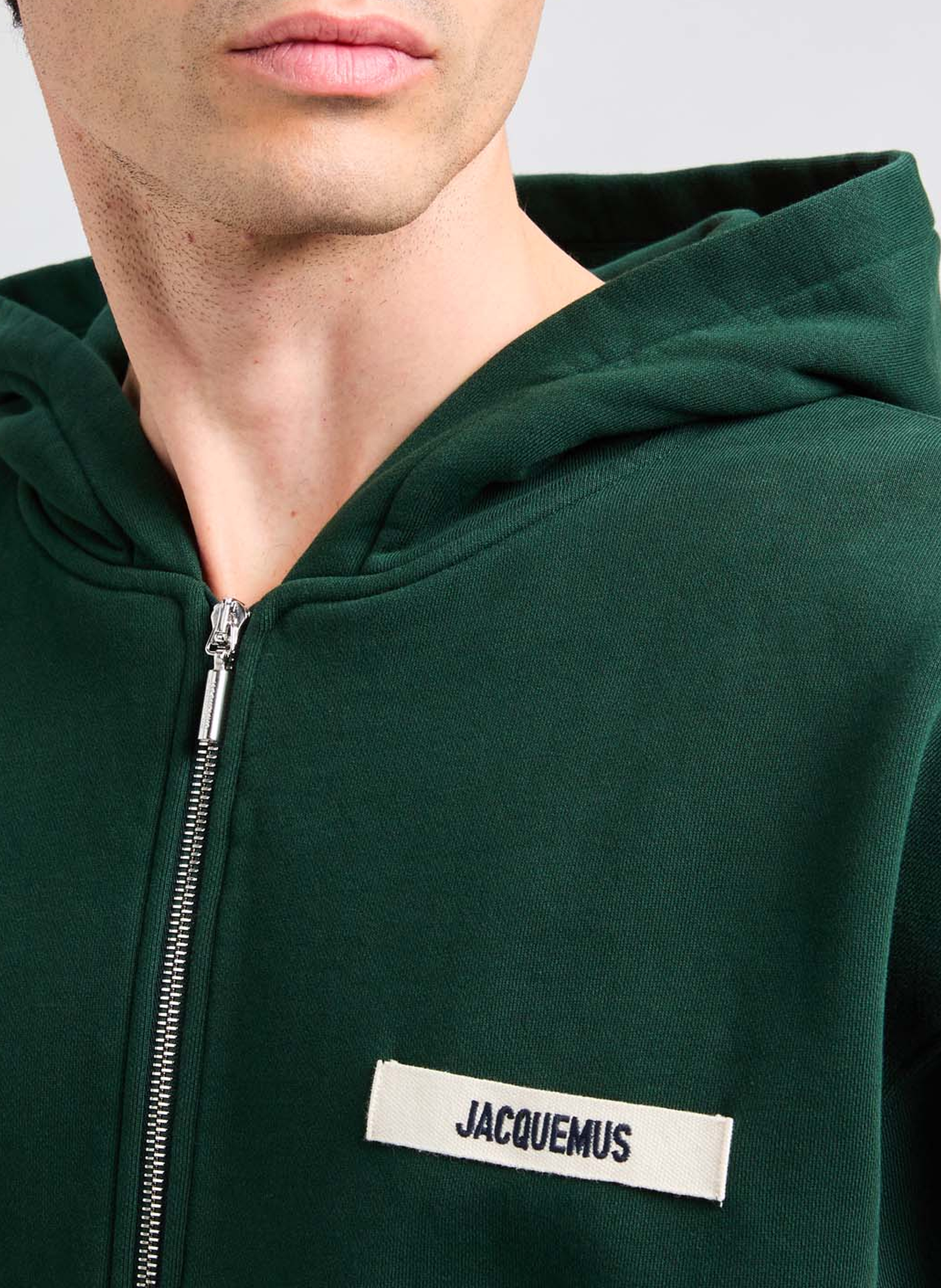 Le hoodie Gros Grain zippé en coton JACQUEMUS Vert