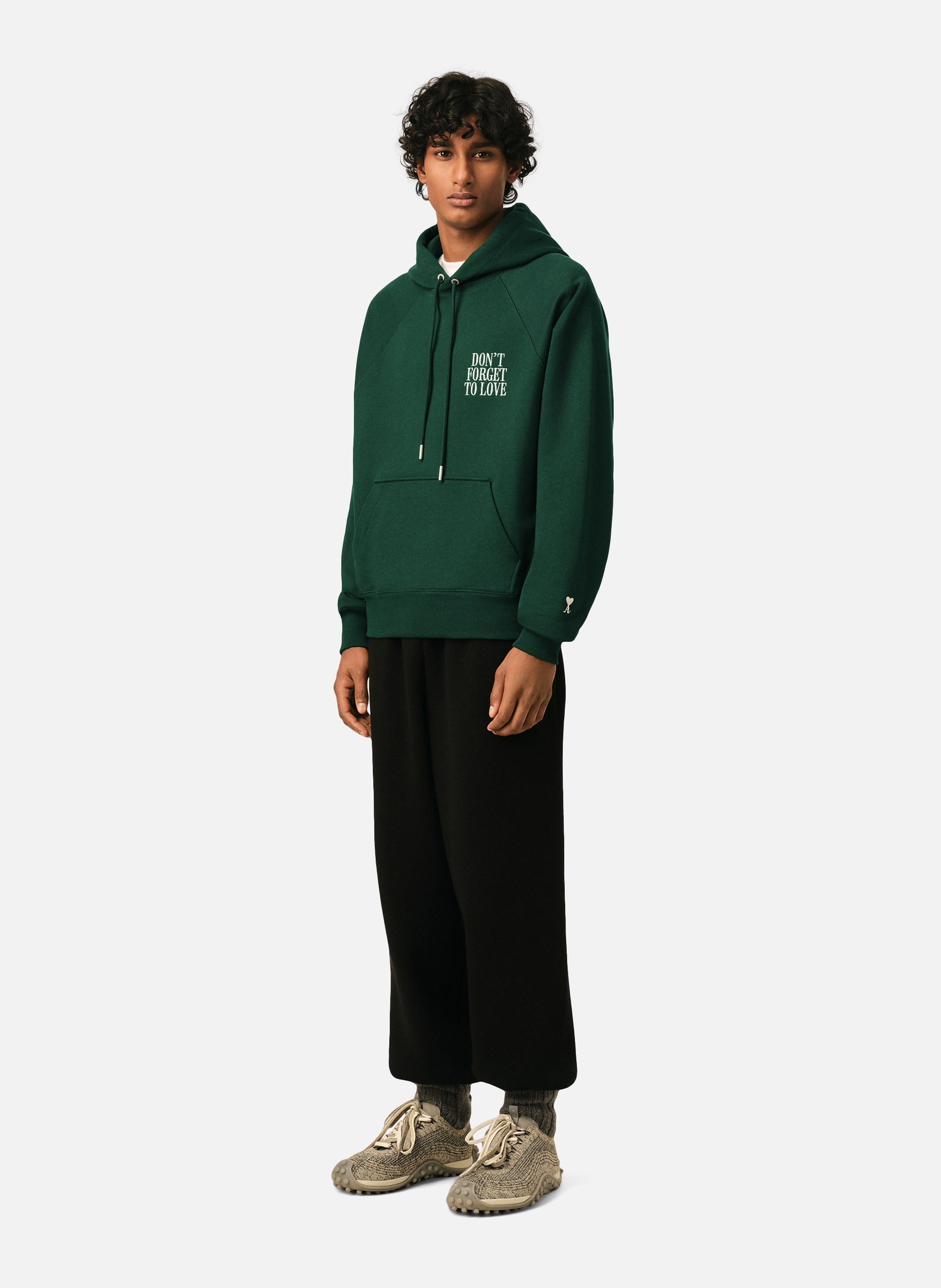 Hoodie unisexe en coton "don't forget to love" AMI PARIS Vert