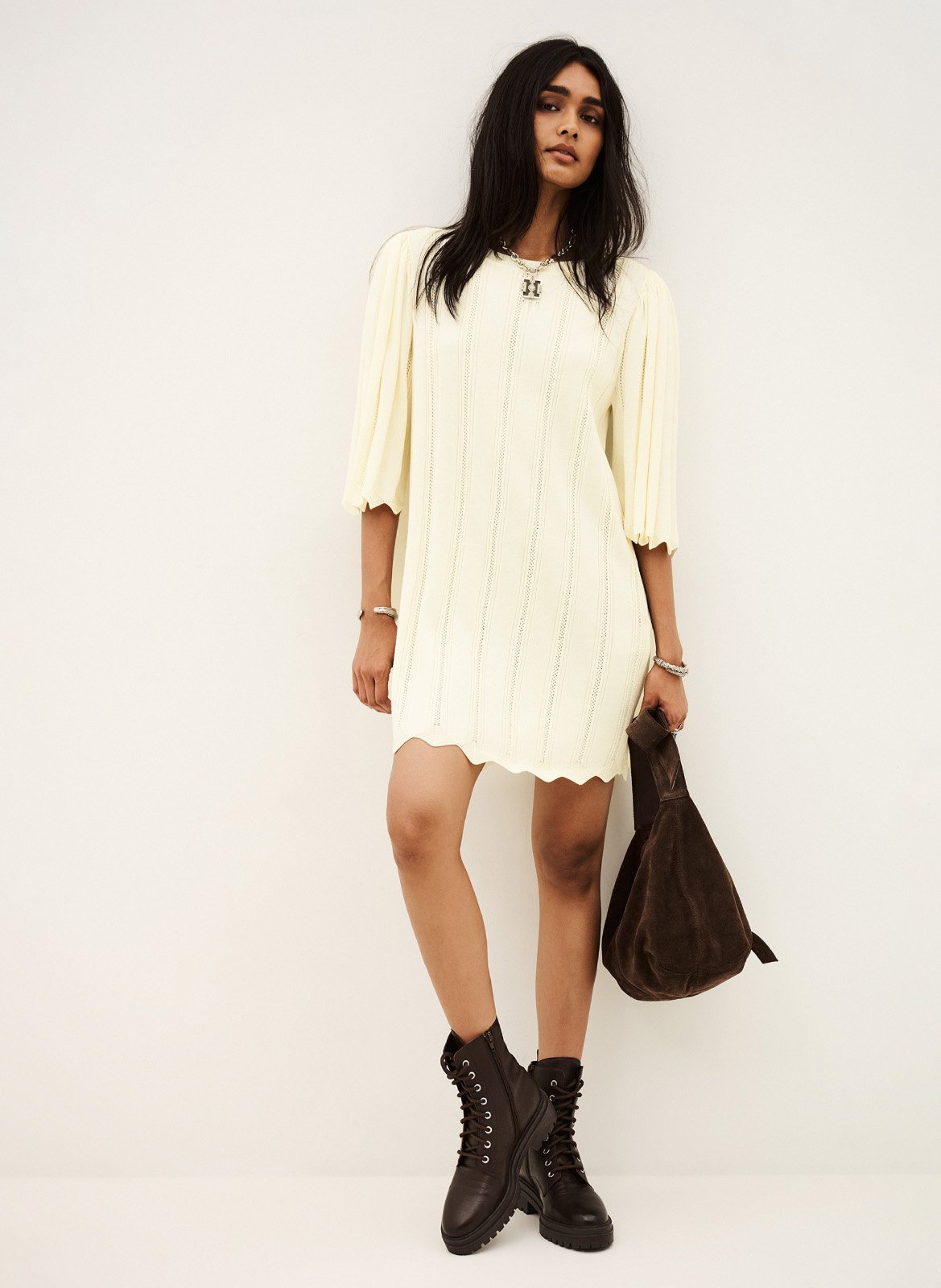 Robe courte manches 3/4 en maille seline BA&SH Beige