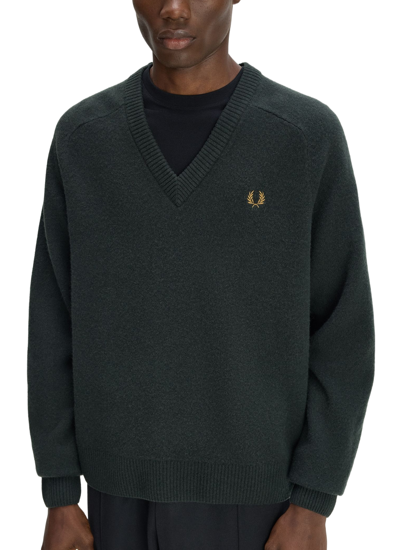 Gerader Baumwollpullover mit V-Ausschnitt FRED PERRY Grun