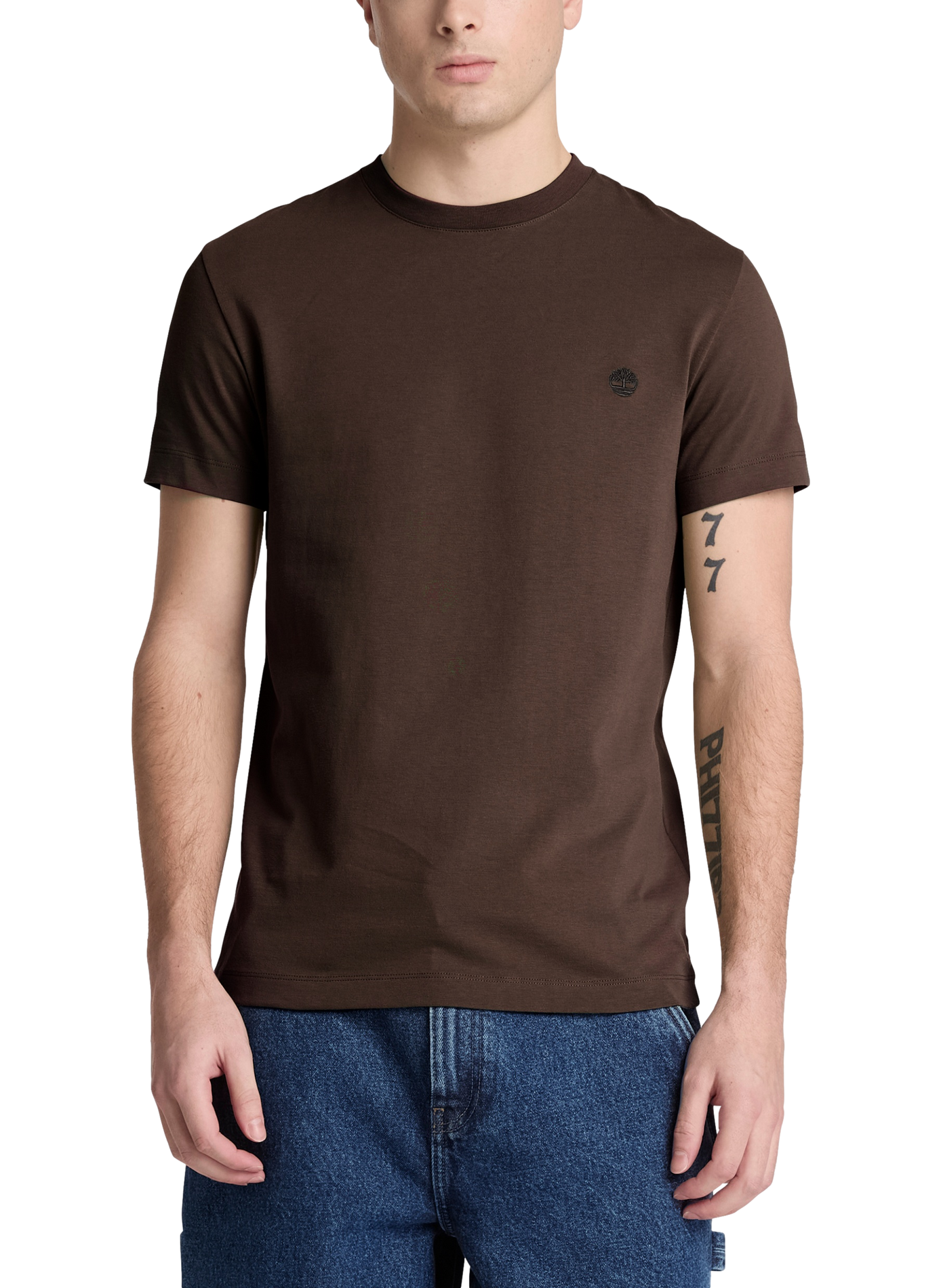 Gerader T-Shirt mit gesticktem Logo aus Baumwolle TIMBERLAND Braun