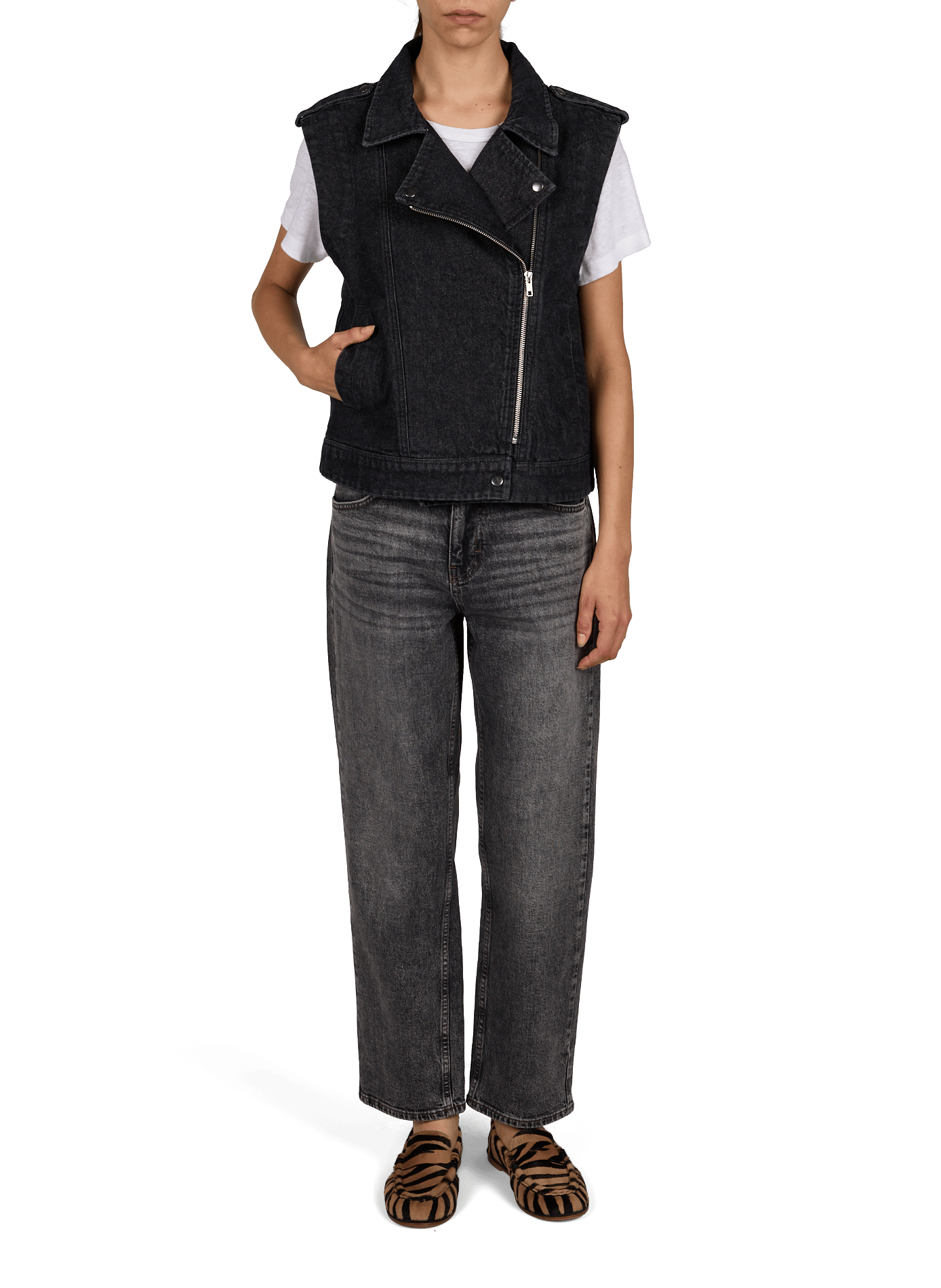 Veste en jean sans manches en coton VILA Noir