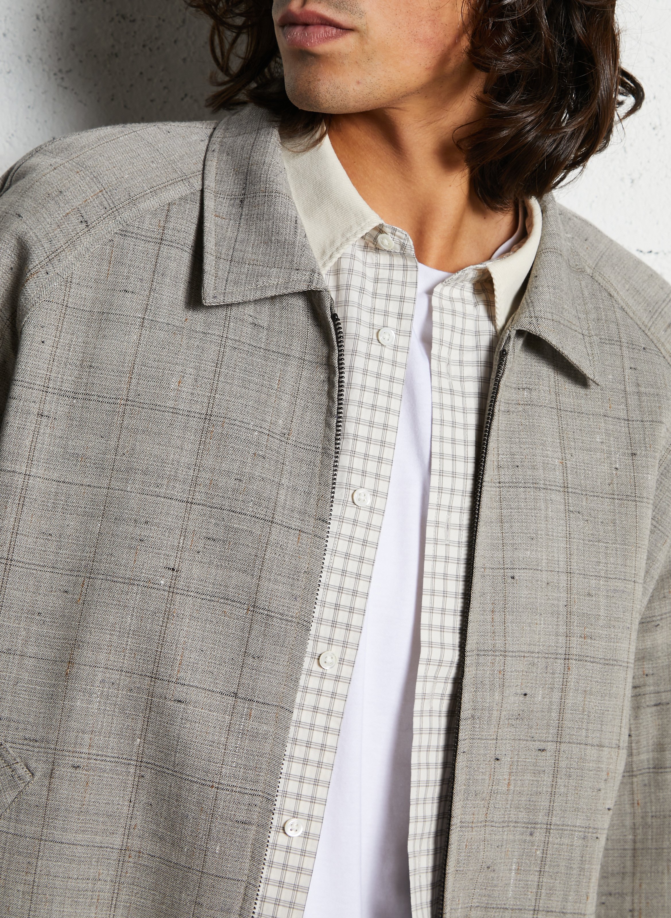 Blouson col classique à carreaux IKKS Beige