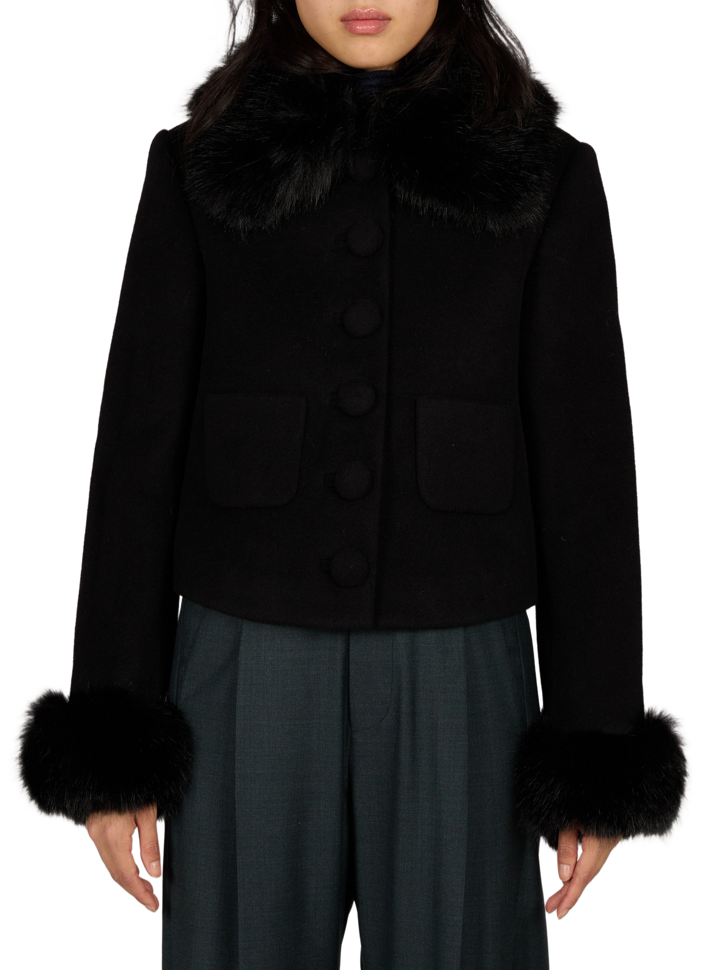 Short faux fur-effect jacket SELF PORTRAIT Black