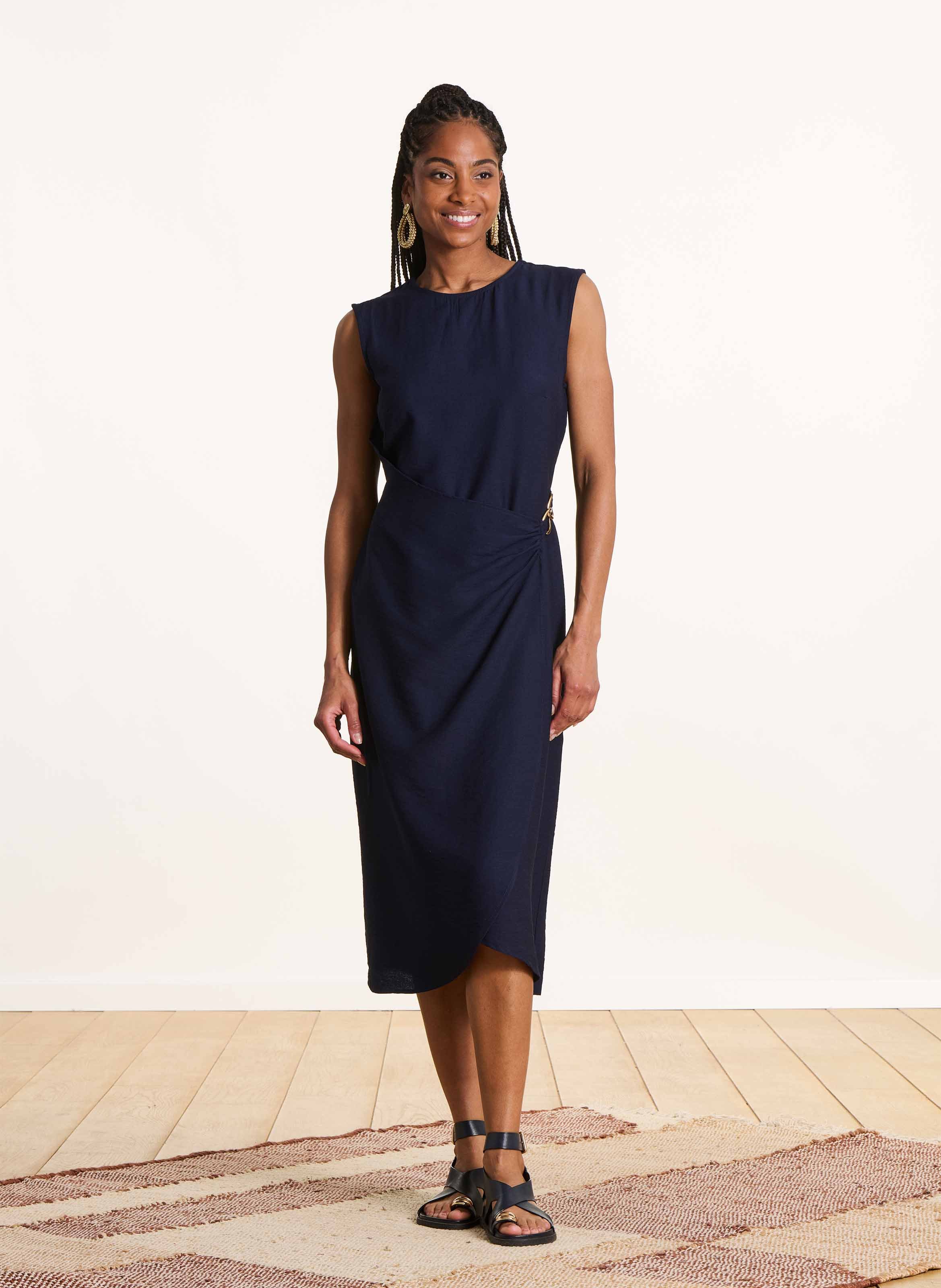 Midi jurk met ronde hals LA FEE MARABOUTEE Blauw