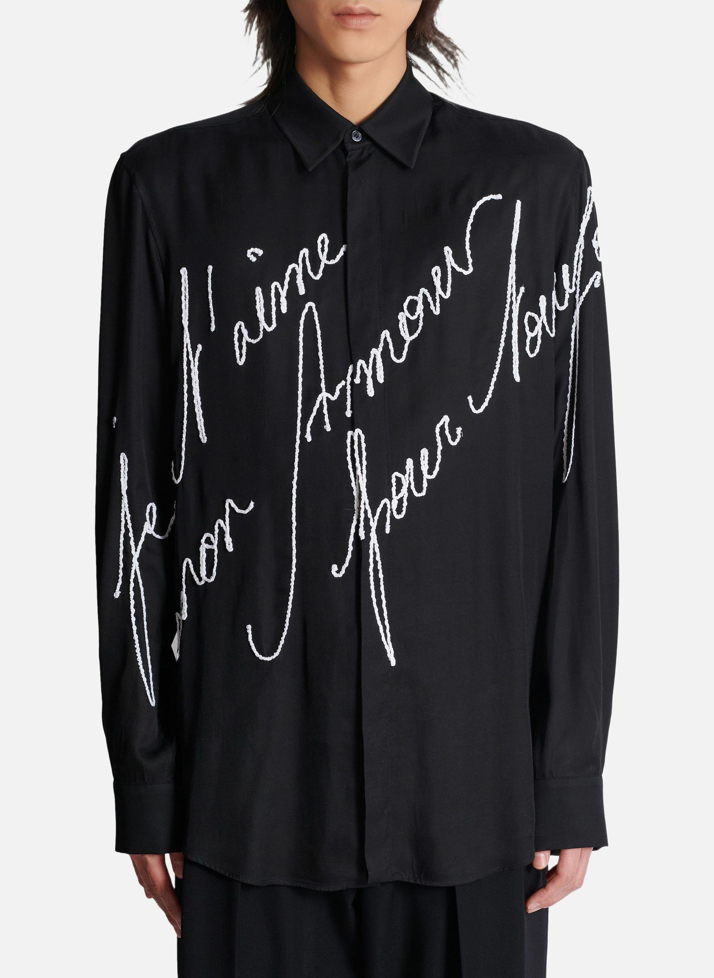 Chemise fluide brodée « lettre d'amour » BALMAIN Noir