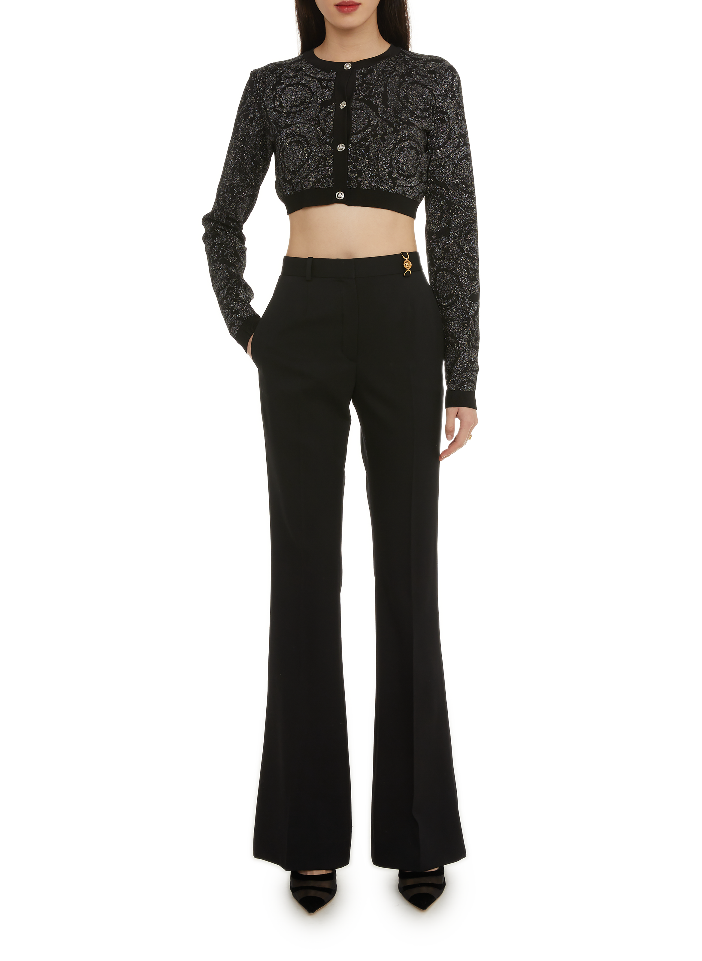 Cardigan court à motif  VERSACE Noir