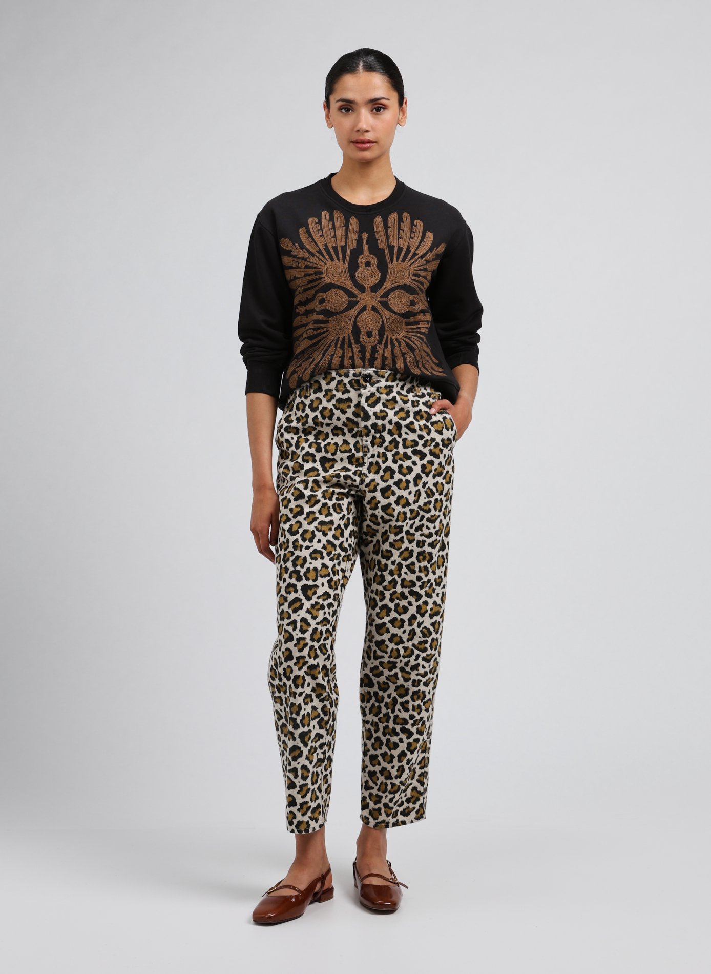 Short embroidered sweatshirt in mixed cotton LEON & HARPER Multicolour