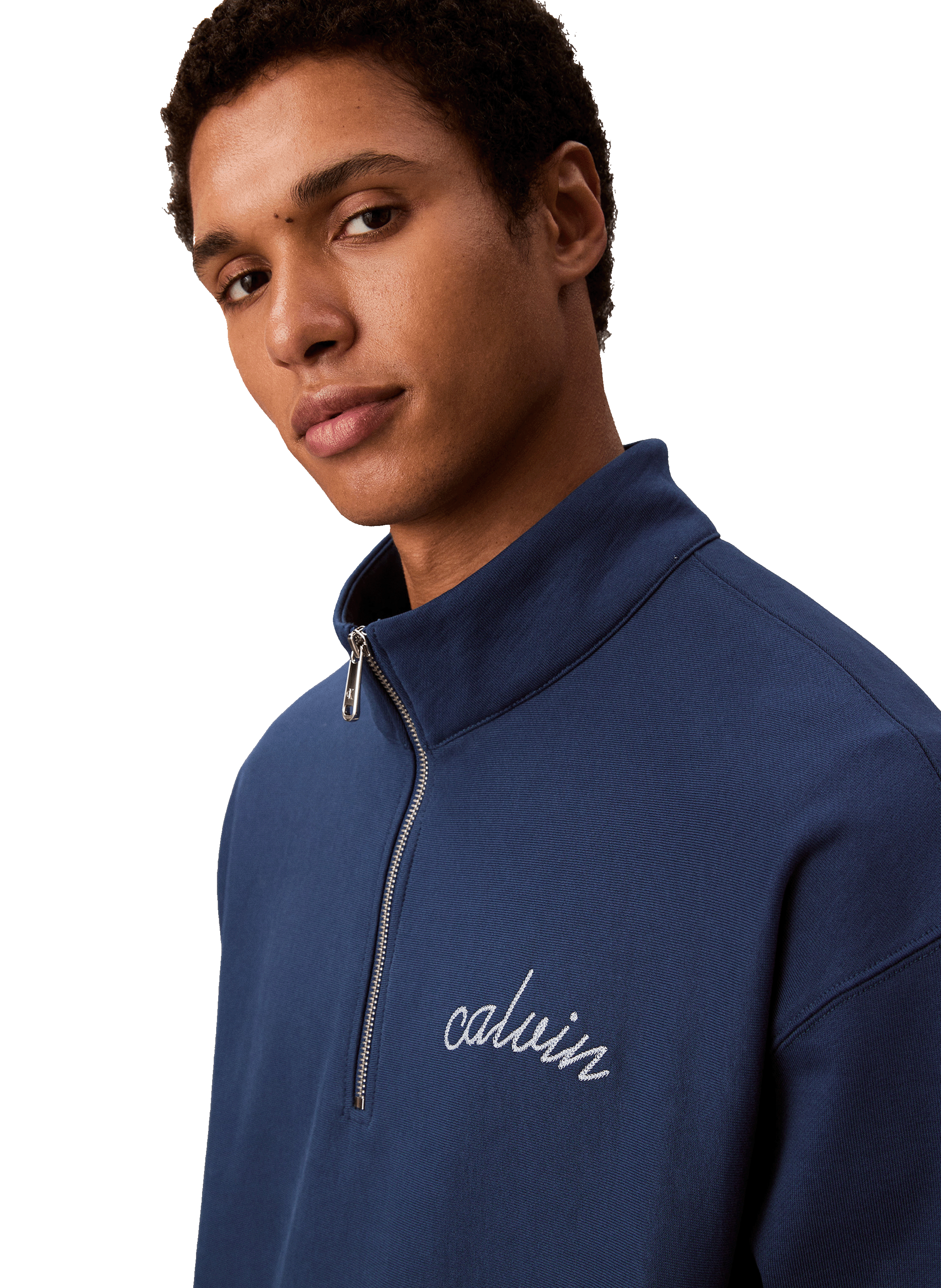 Cotton zip-neck sweatshirt CALVIN KLEIN Blue