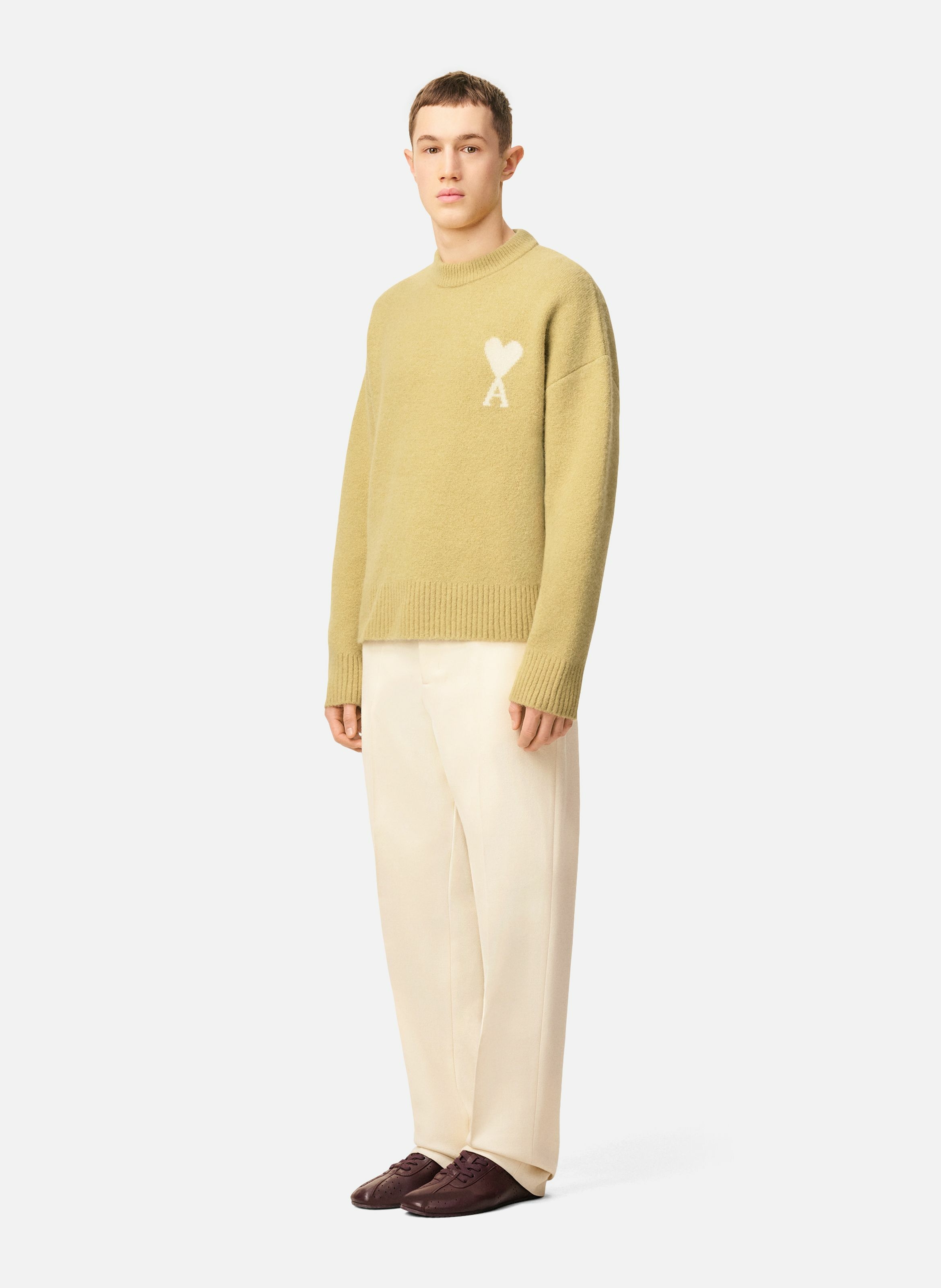 Pull col rond ami de coeur en alpaga unisexe AMI PARIS Vert