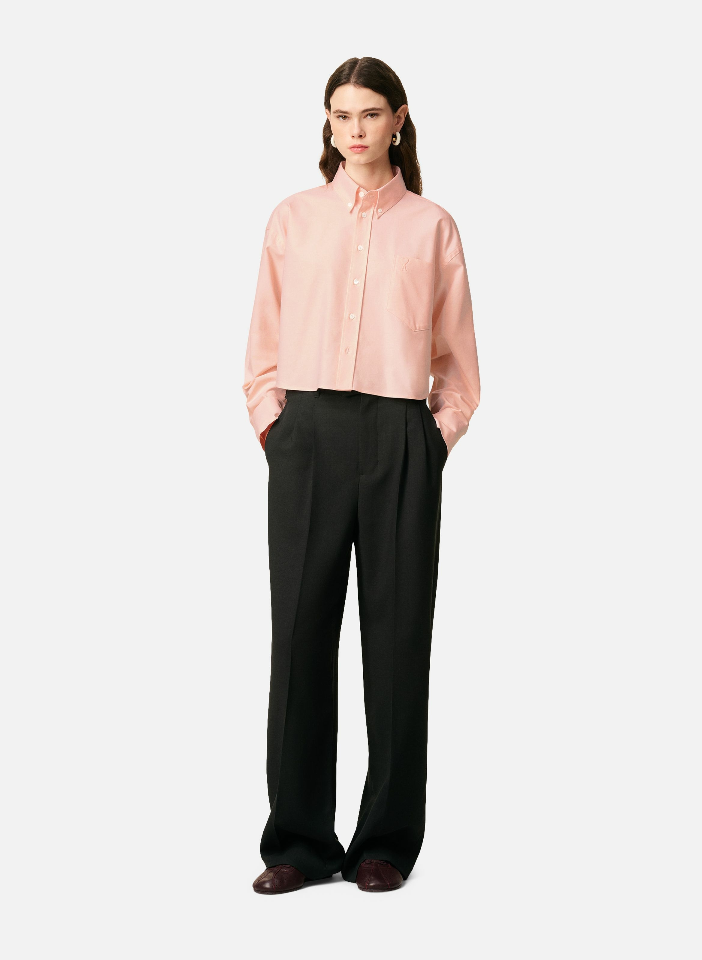 Chemise croppée oversize ami de coeur en coton AMI PARIS Rose