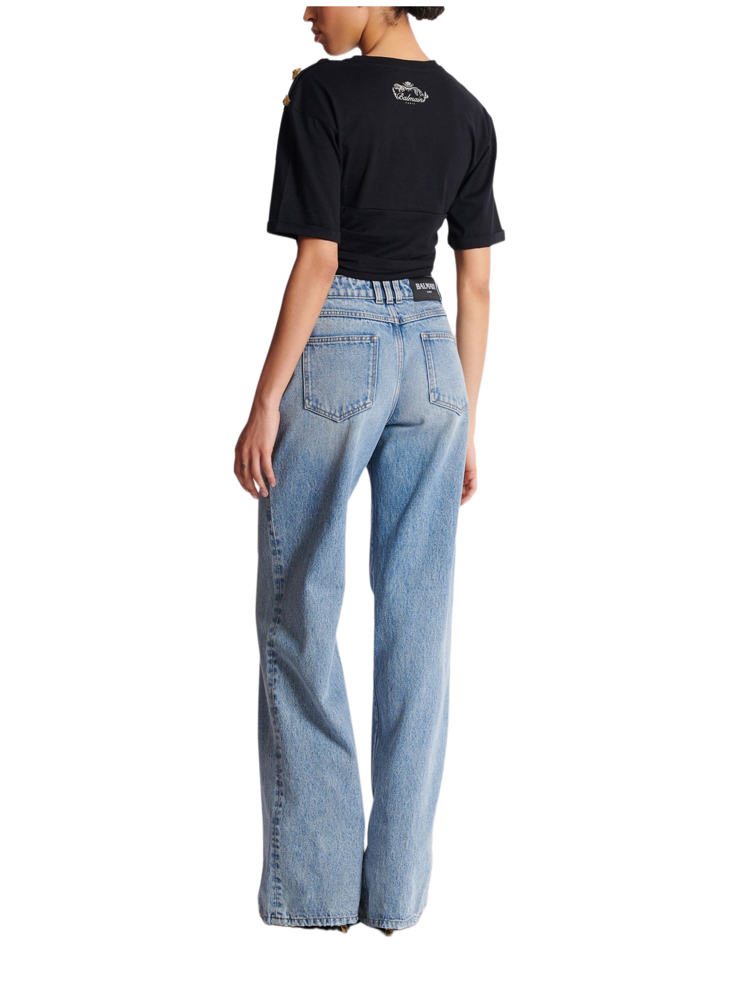 Jean droit en denim délavé BALMAIN Bleu