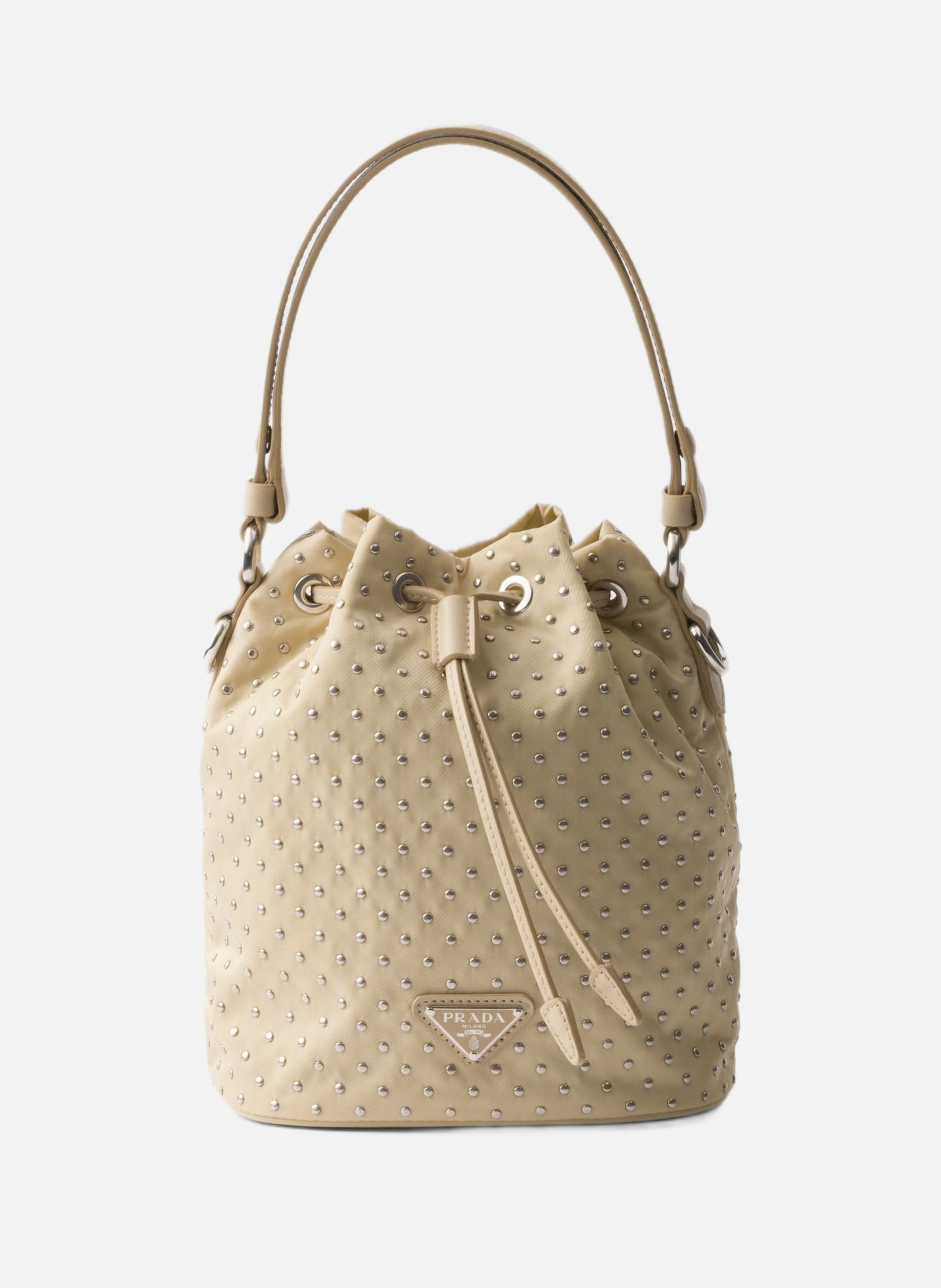 Mini sac en re-nylon avec clous PRADA Beige