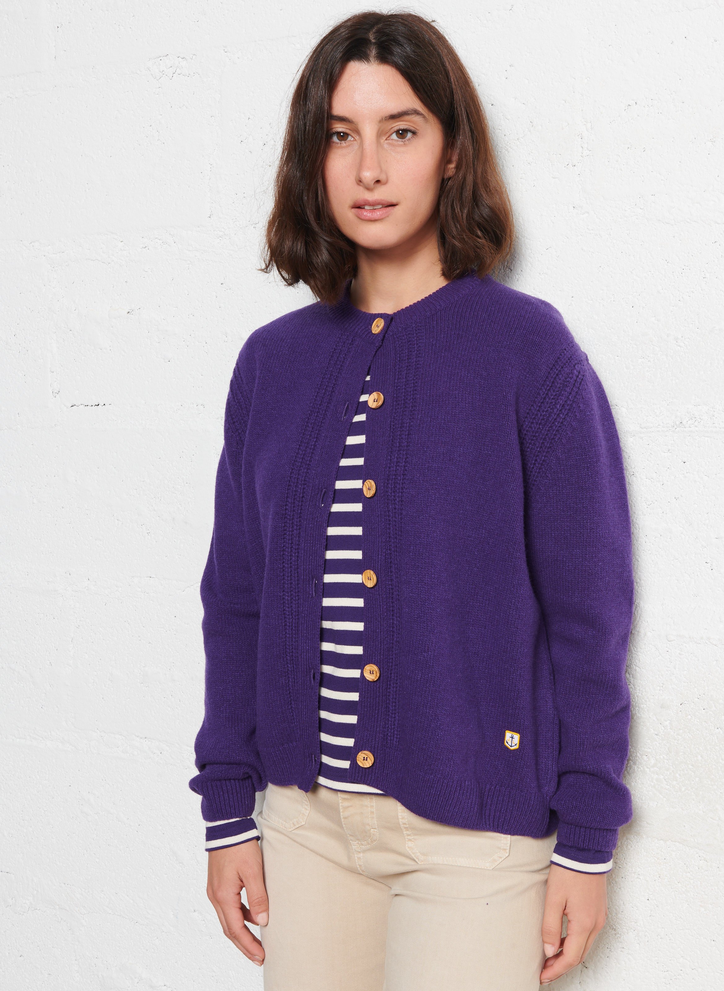 ARMOR-LUX Gilet droit col rond en laine mélangée heritage Bleu