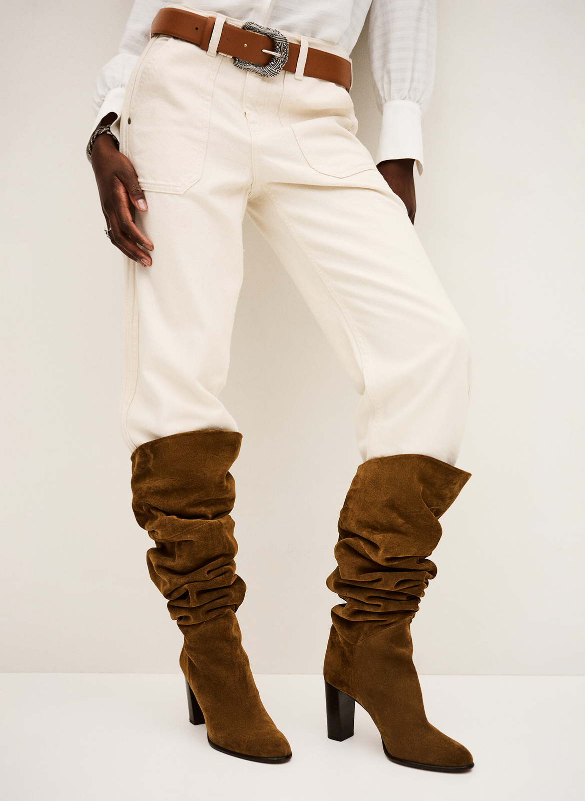 Bottes en cuirvelours high ciry BA&SH Marron