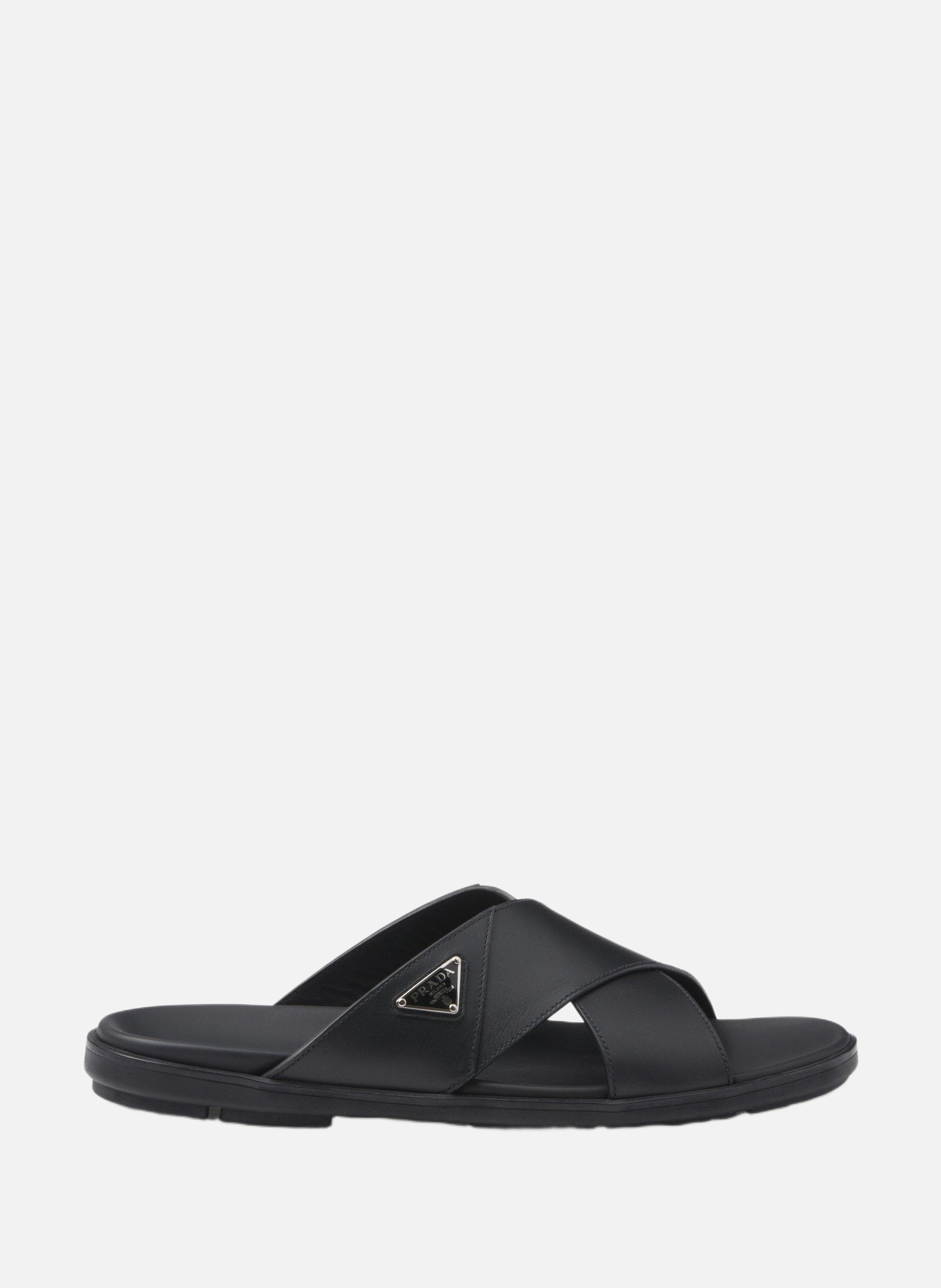 Mules croisées en cuir PRADA Noir