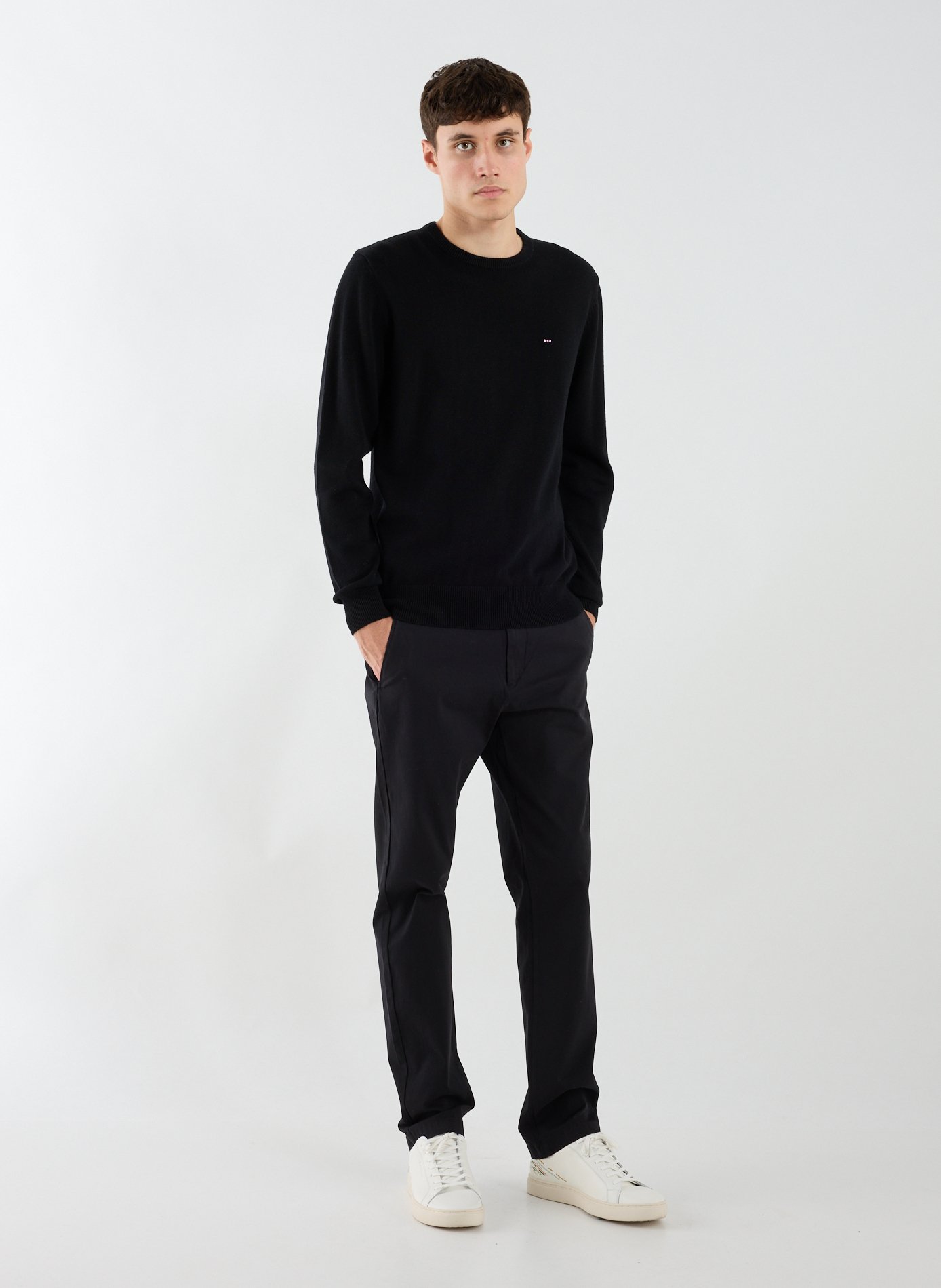 Round neck wool and cotton sweater EDEN PARK Black