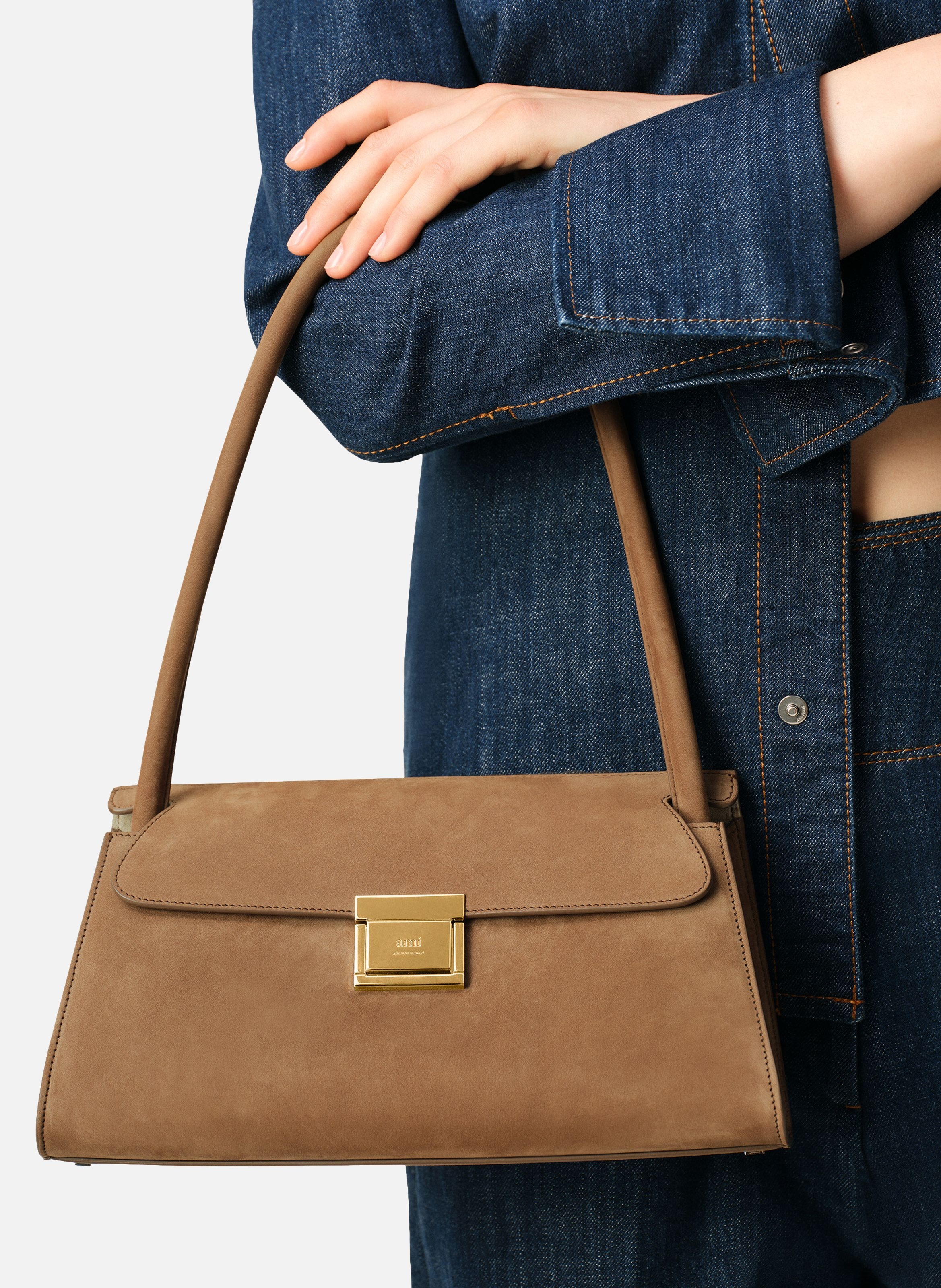 Petit sac mimi unisexe en cuir de veau AMI PARIS Marron