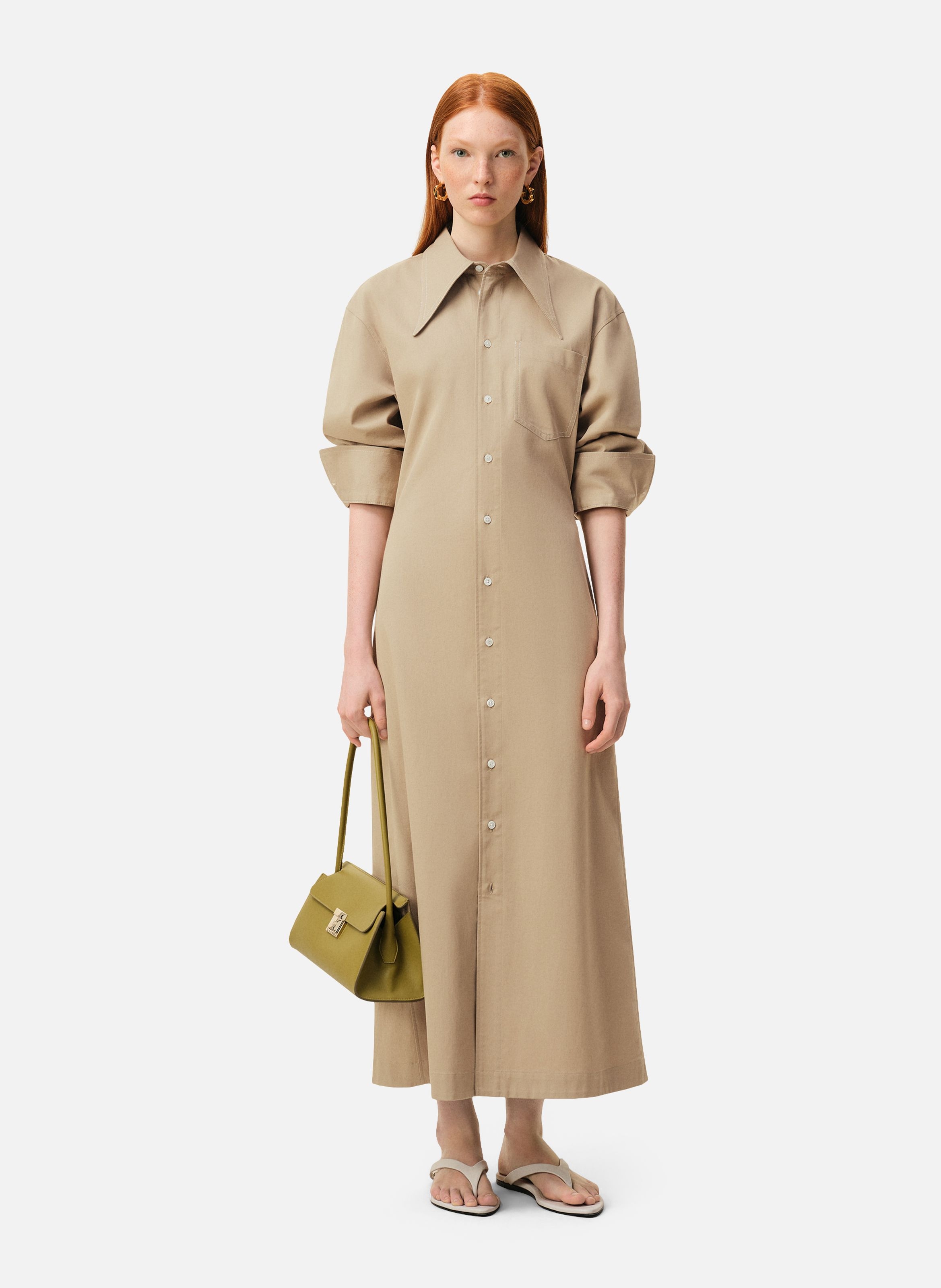 Robe chemise cintrée en coton AMI PARIS Beige