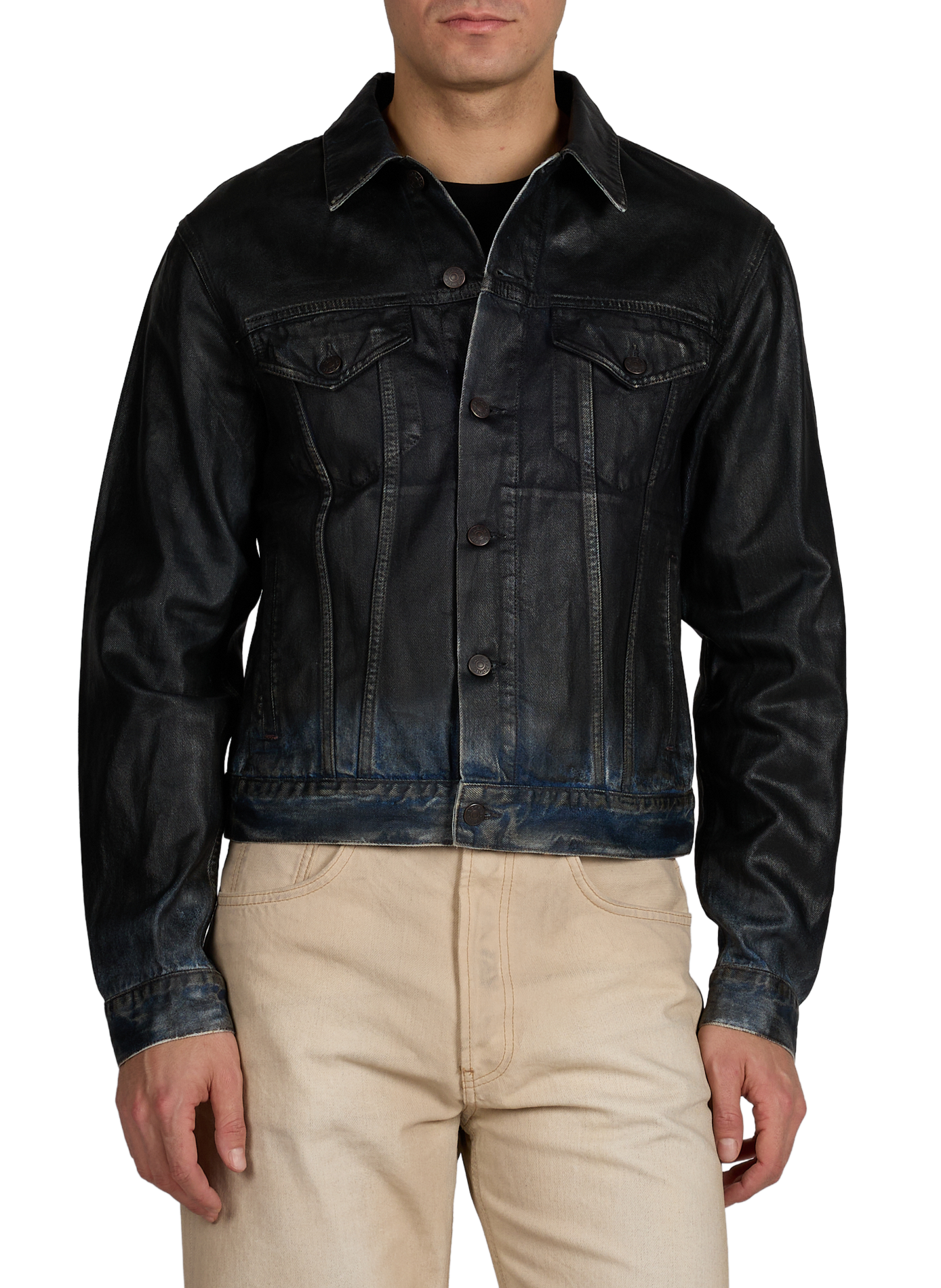 Veste court en denim de coton organique mélangé ACNE STUDIOS Noir