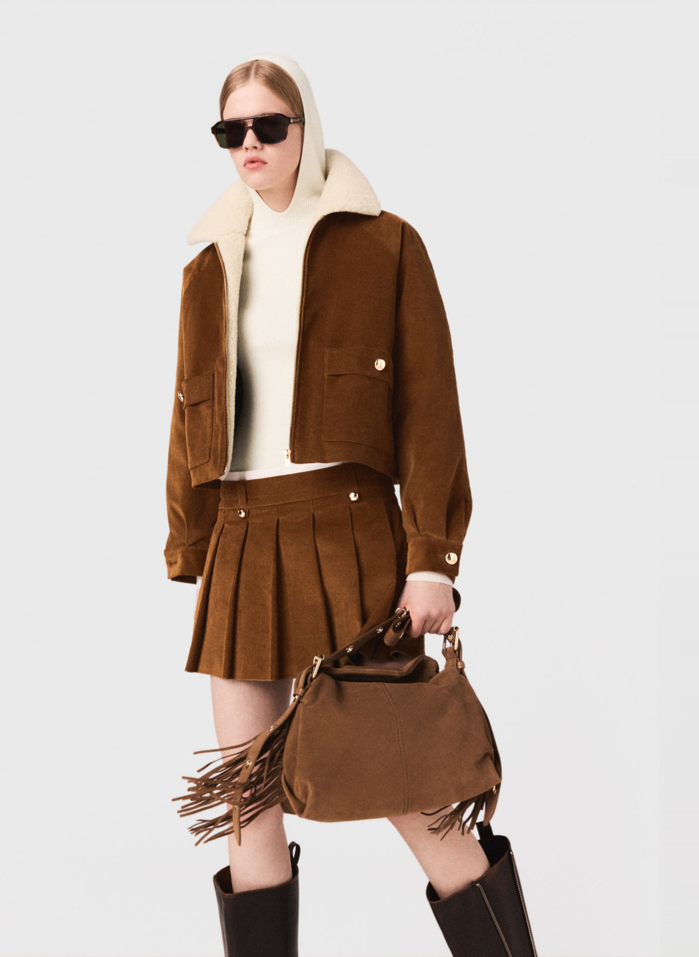 Veste courte droite zippée MAJE Beige