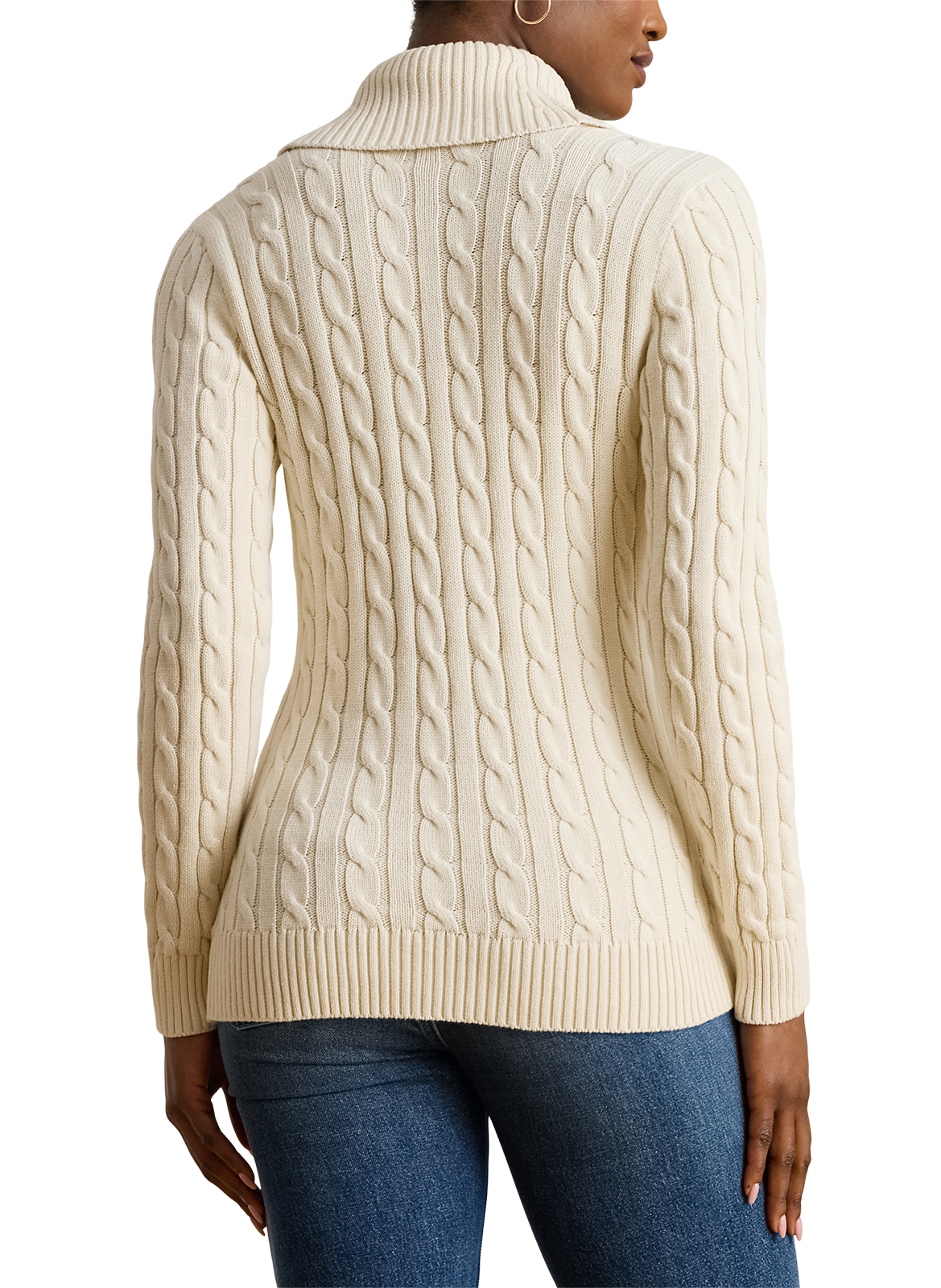 Cotton twisted knit sweater with belt. LAUREN Beige
