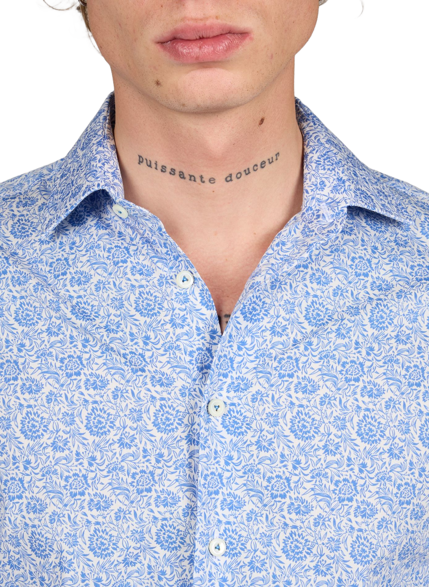 Slim fit cotton shirt with floral print VAN LAACK Blue