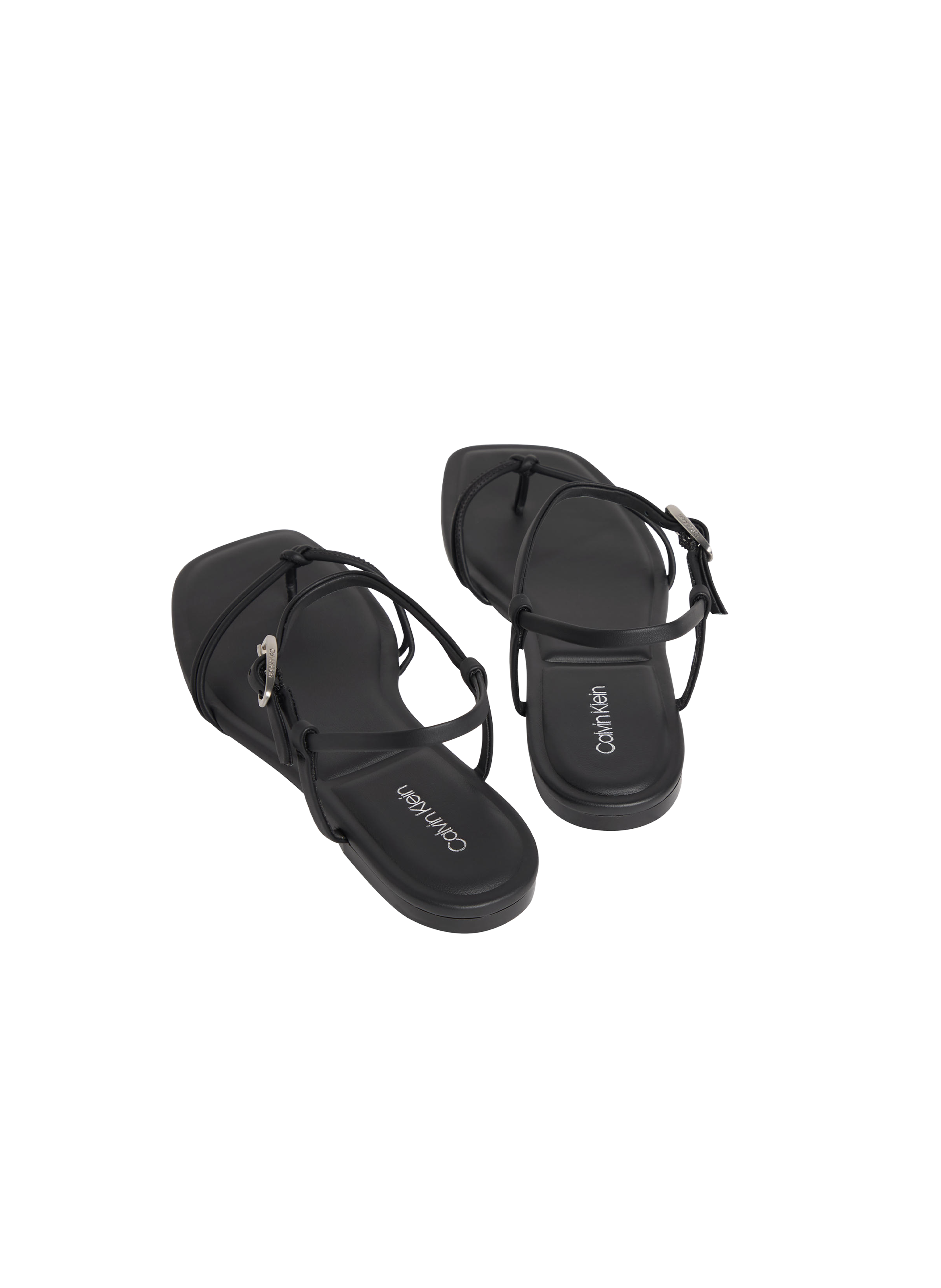 Platte sandalen met vierkante neus van gemengd leer. CALVIN KLEIN Zwart