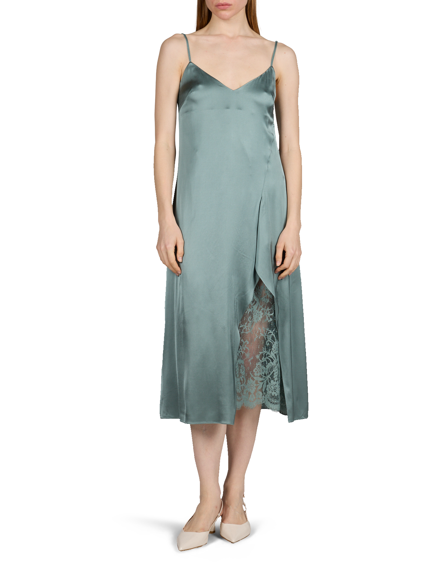 Satin cotton blend slip dress ACNE STUDIOS Green