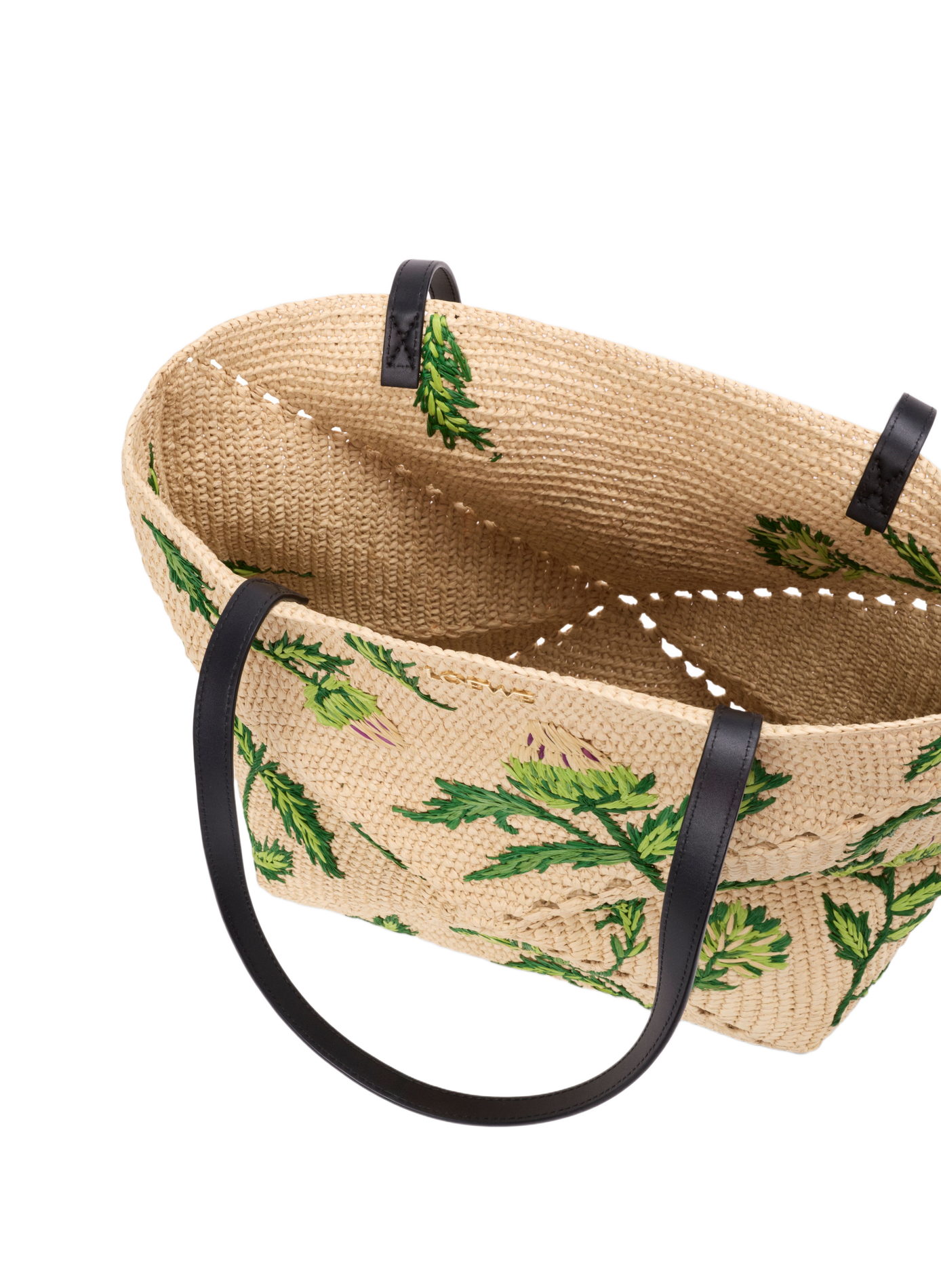 Puzzle Fold tote moyen en raphia et cuir de veau LOEWE Beige