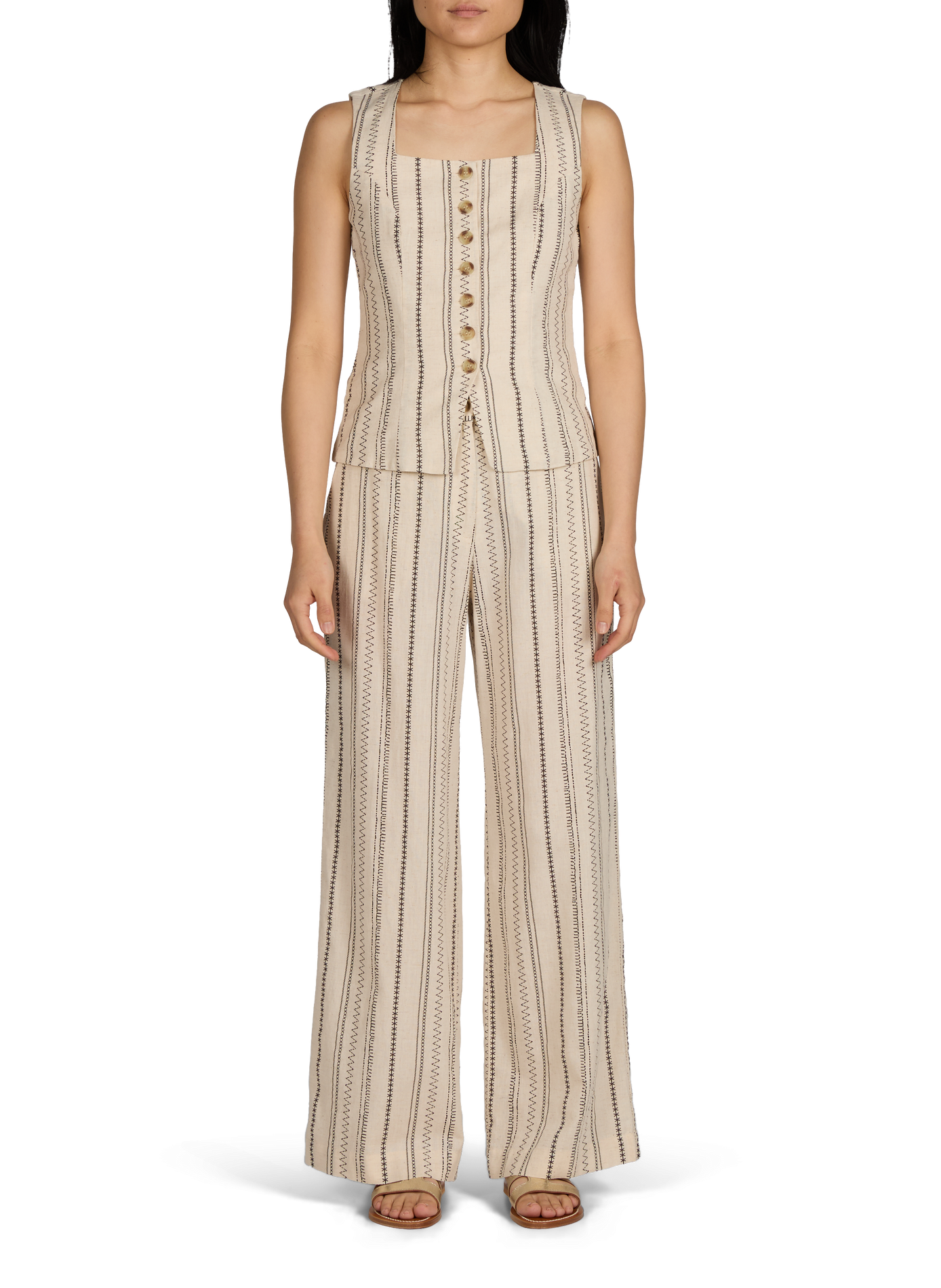 Cotton and linen patterned trousers VILA Multicolour