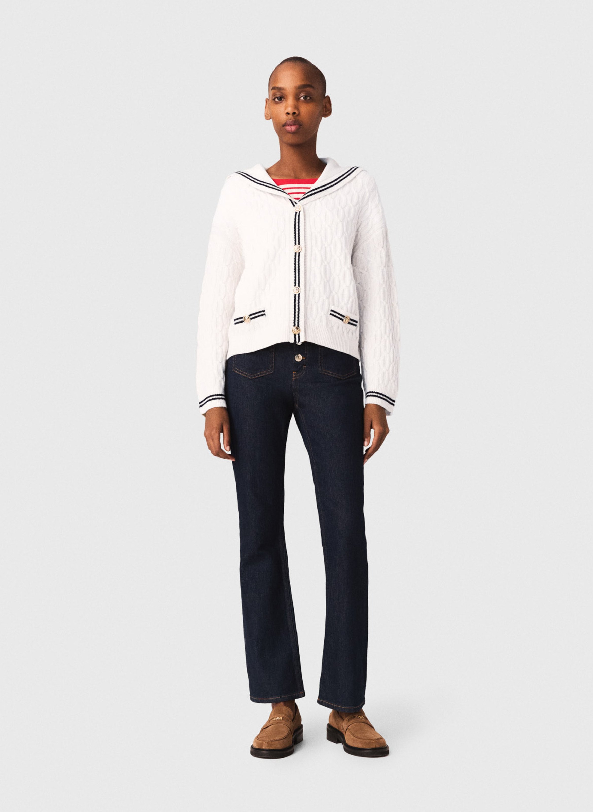 Jean taille haute boutonné brut MAJE Bleu