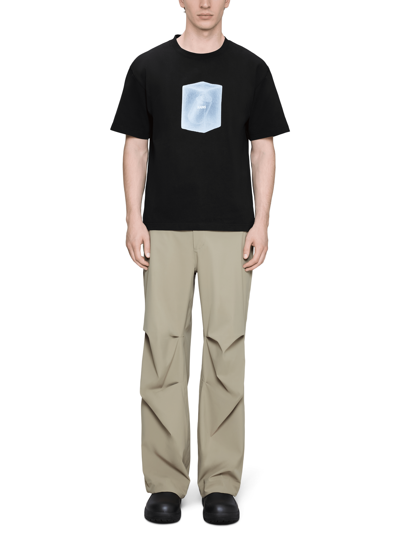 Straight fit cotton patterned t-shirt RAINS Black
