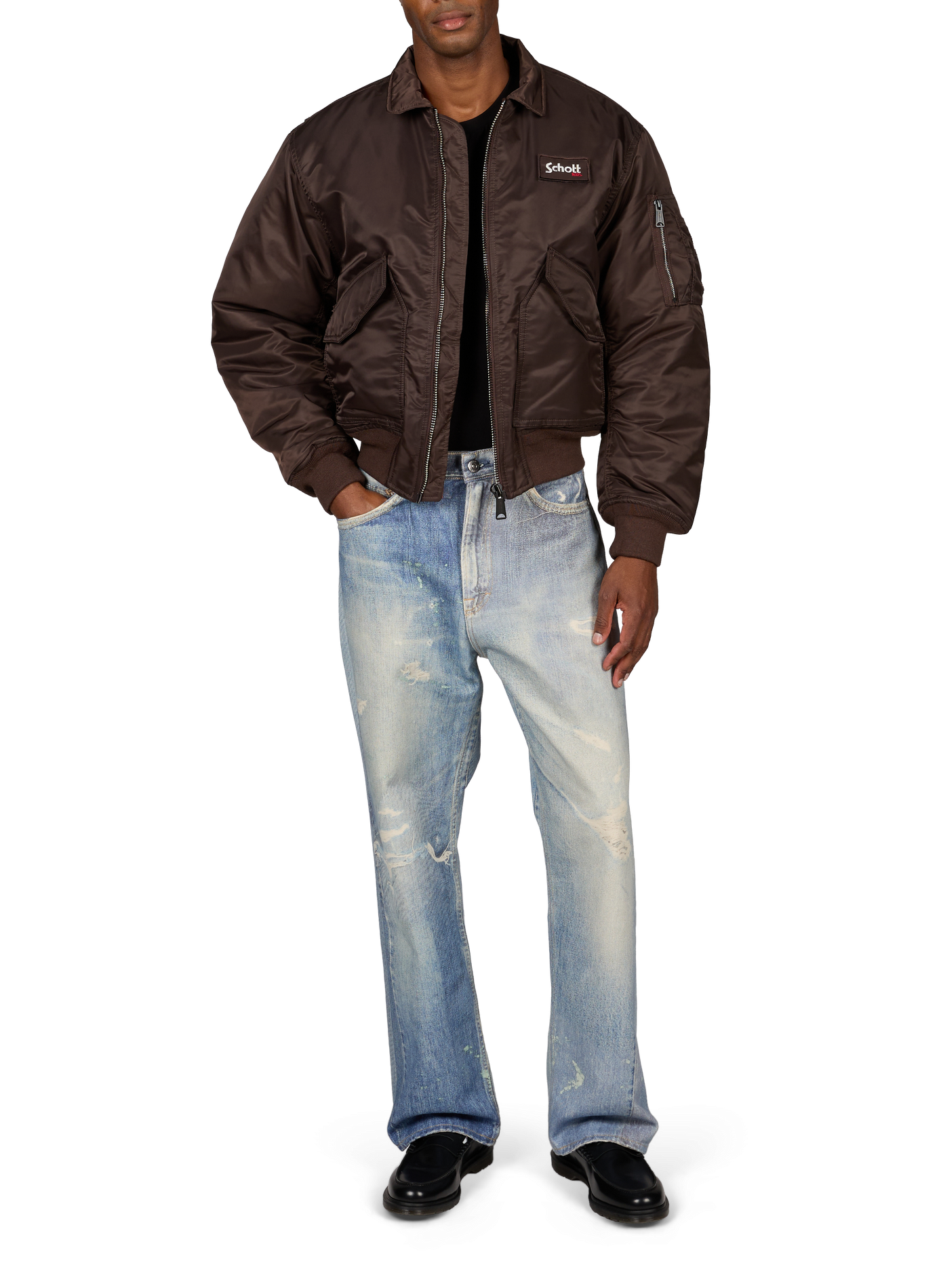 Weites Bomberjacke mit Logo SCHOTT Braun