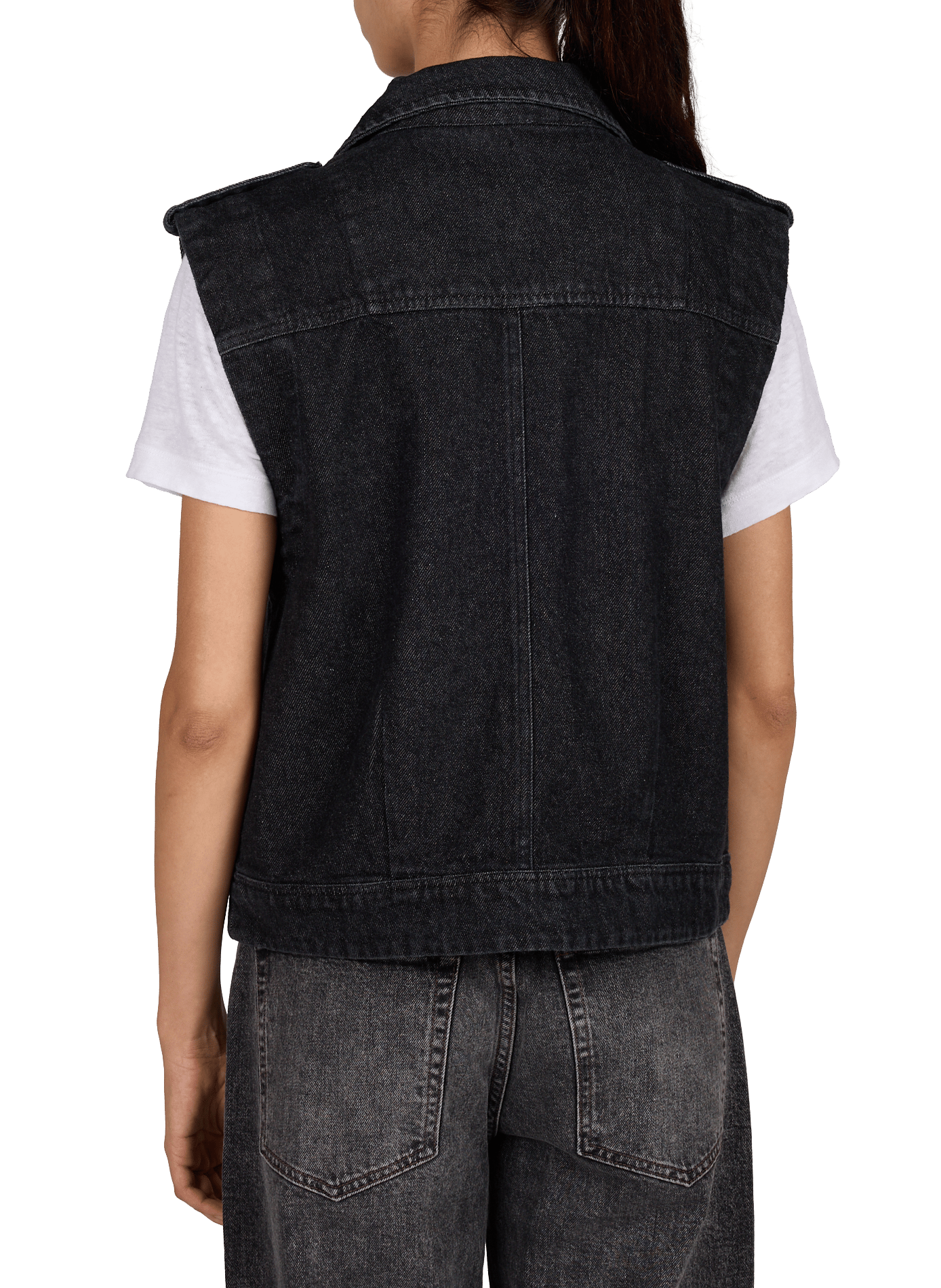 Veste en jean sans manches en coton VILA Noir