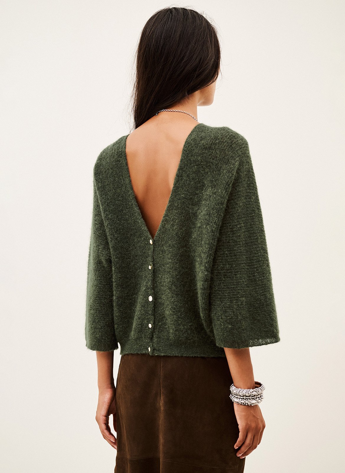 Cardigan ample en laine mélangée isaac BA&SH Kaki