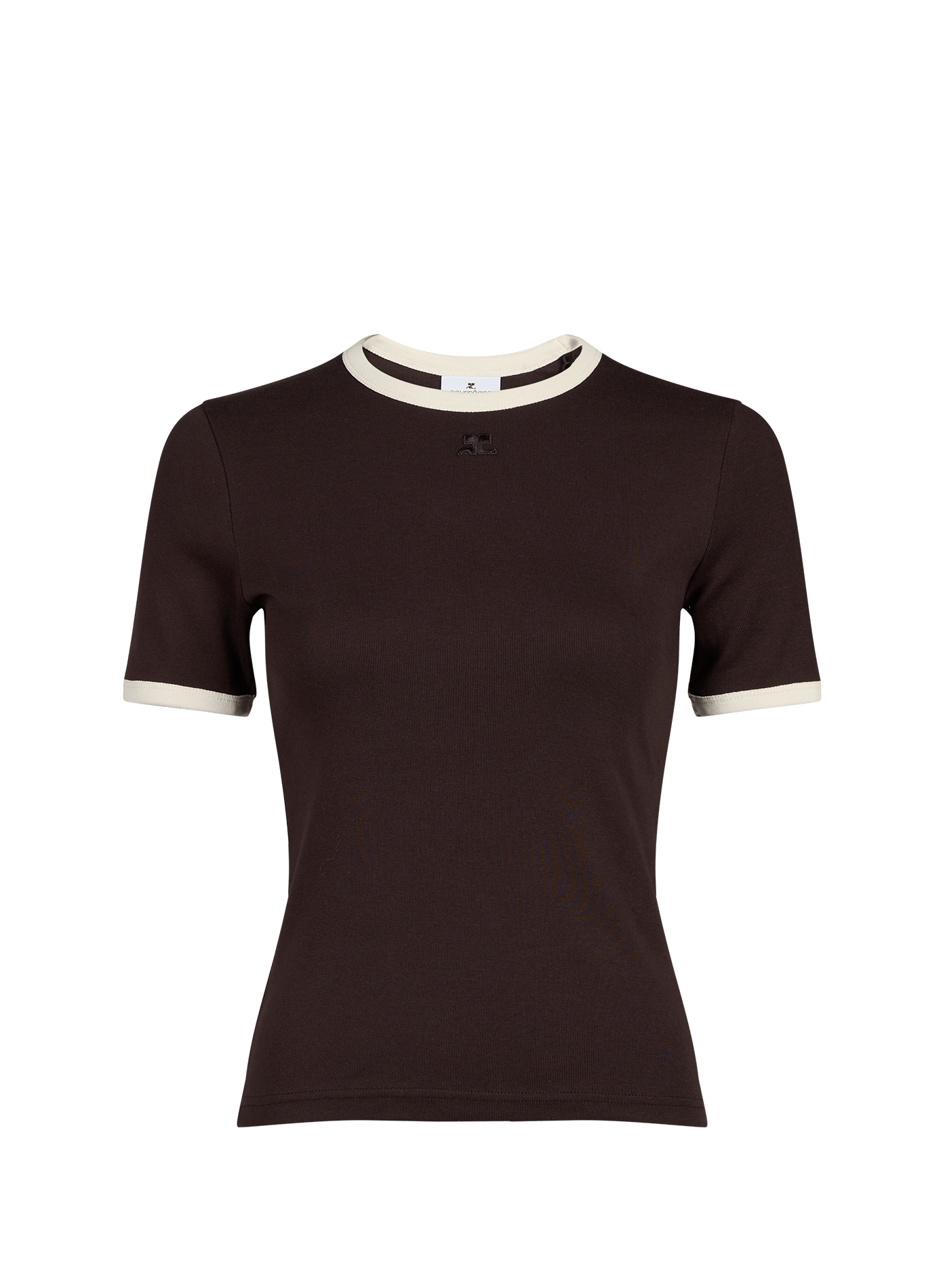 T-Shirt Signature mit kontrastierendem geradem Schnitt und Rundhalsausschnitt aus Baumwolle COURRÈGES Braun