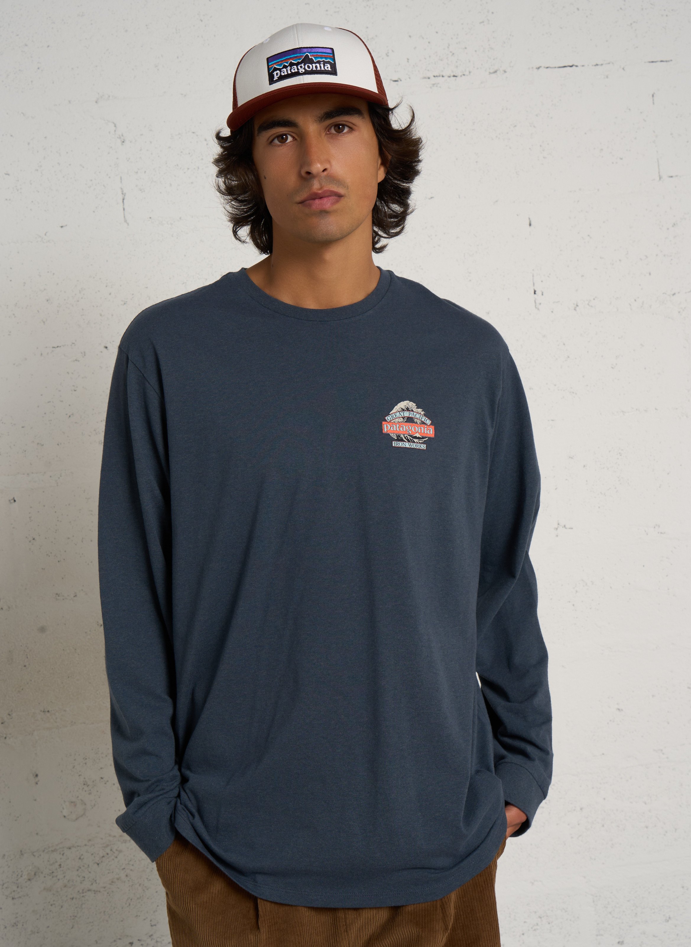 T-shirt met ronde hals en rechte pasvorm van gerecycled katoenmengsel PATAGONIA Blauw