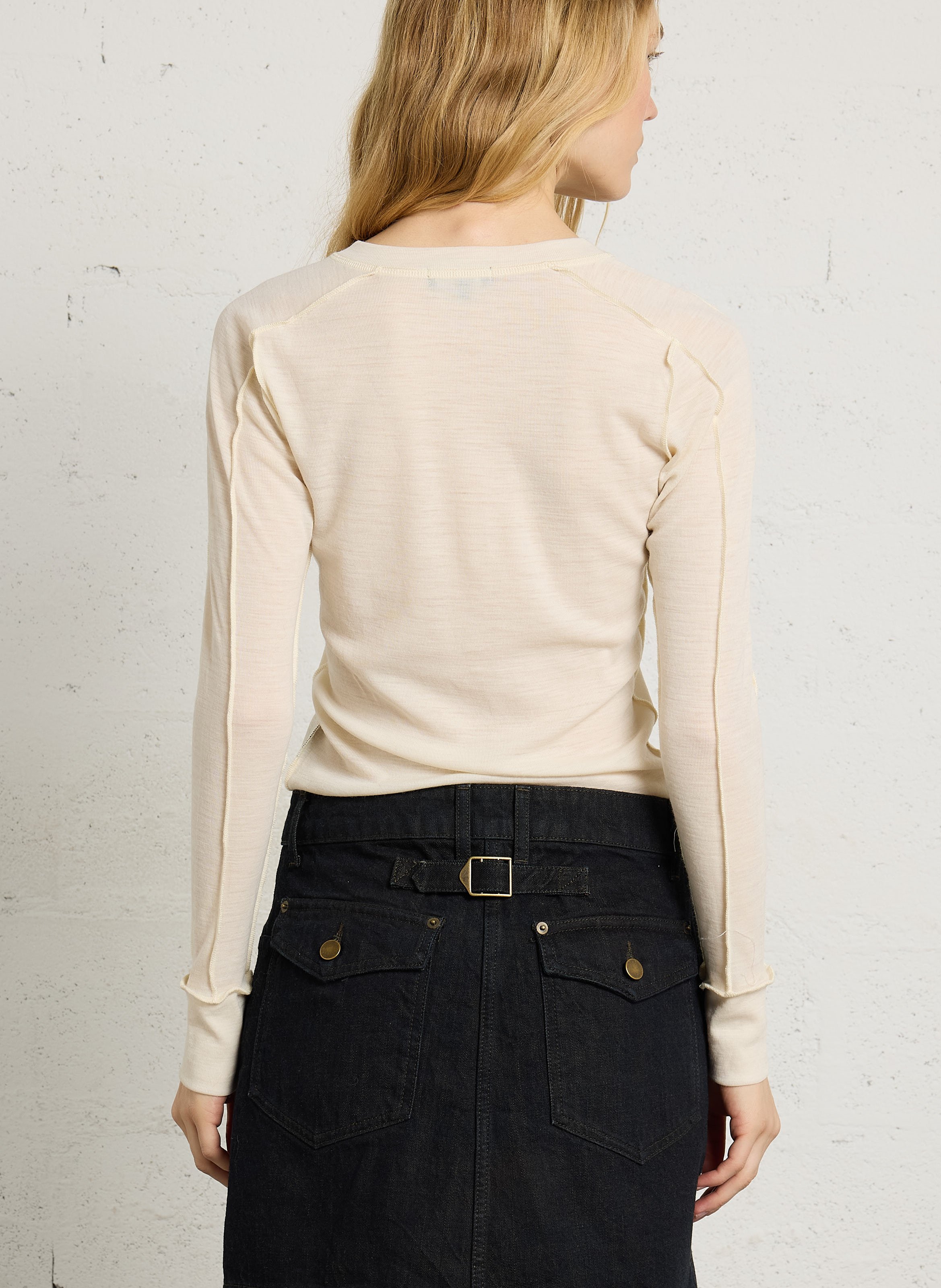 Tee-shirt col rond en laine laos SOEUR Beige