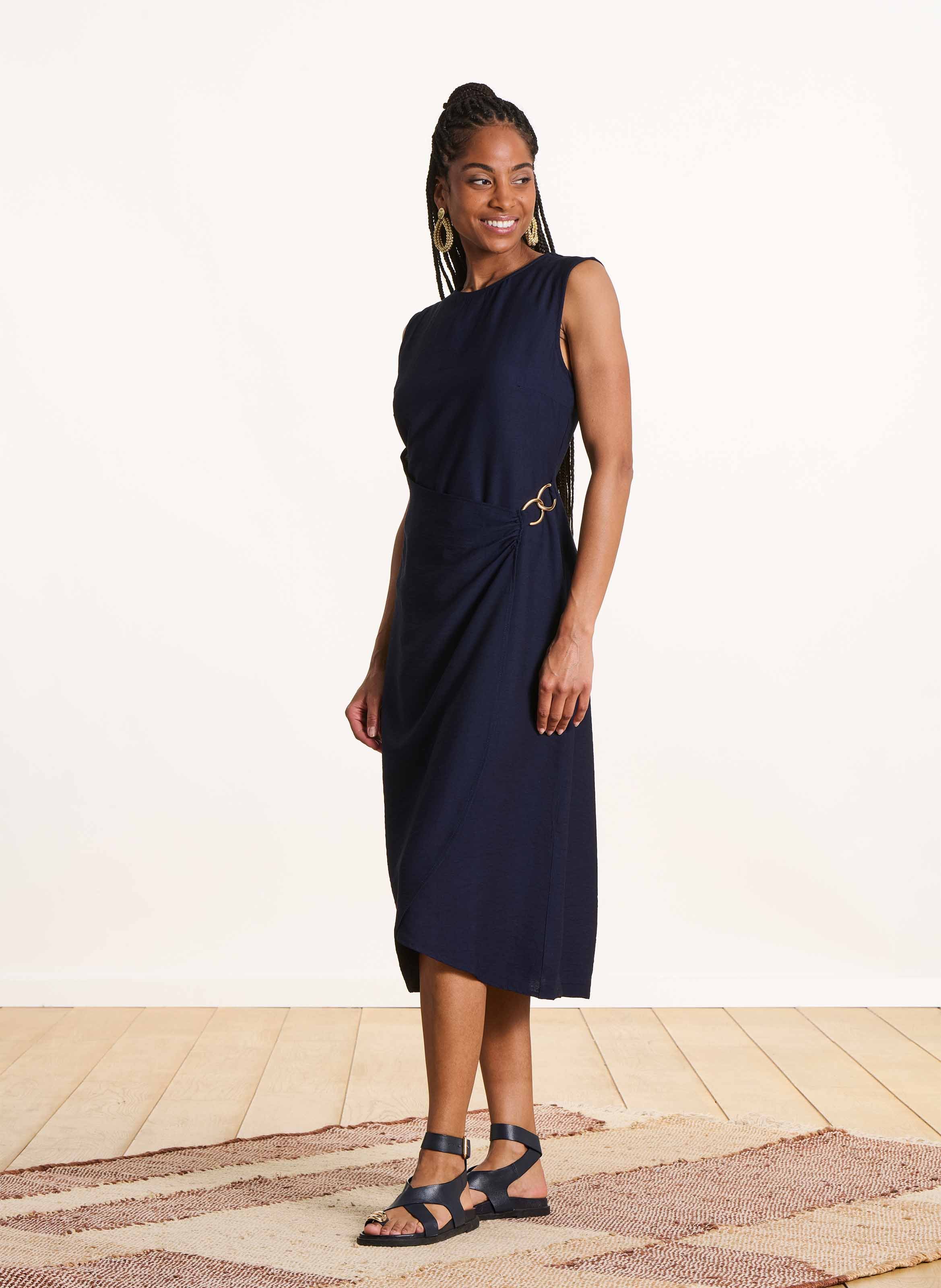 Midi jurk met ronde hals LA FEE MARABOUTEE Blauw