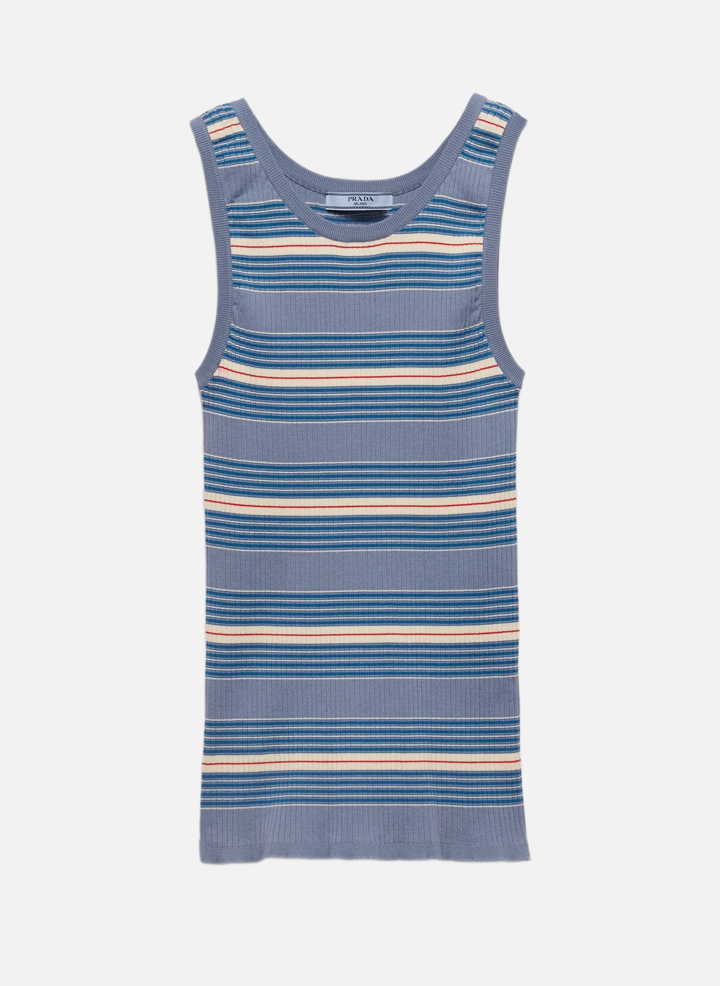 Haut en maille de coton stretch à rayures PRADA Bleu