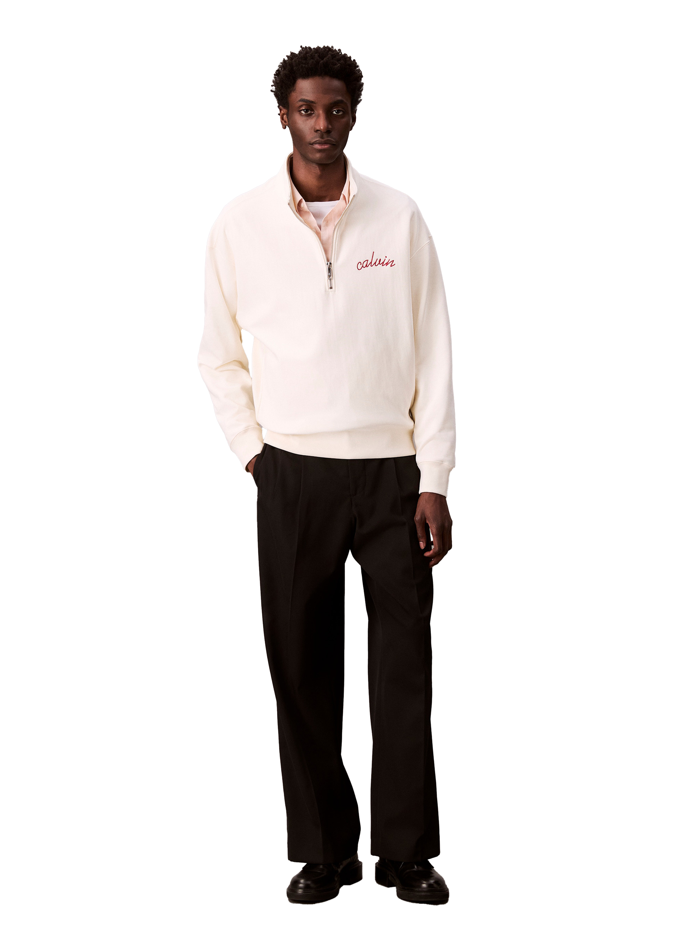 Cotton zip-neck sweatshirt CALVIN KLEIN White