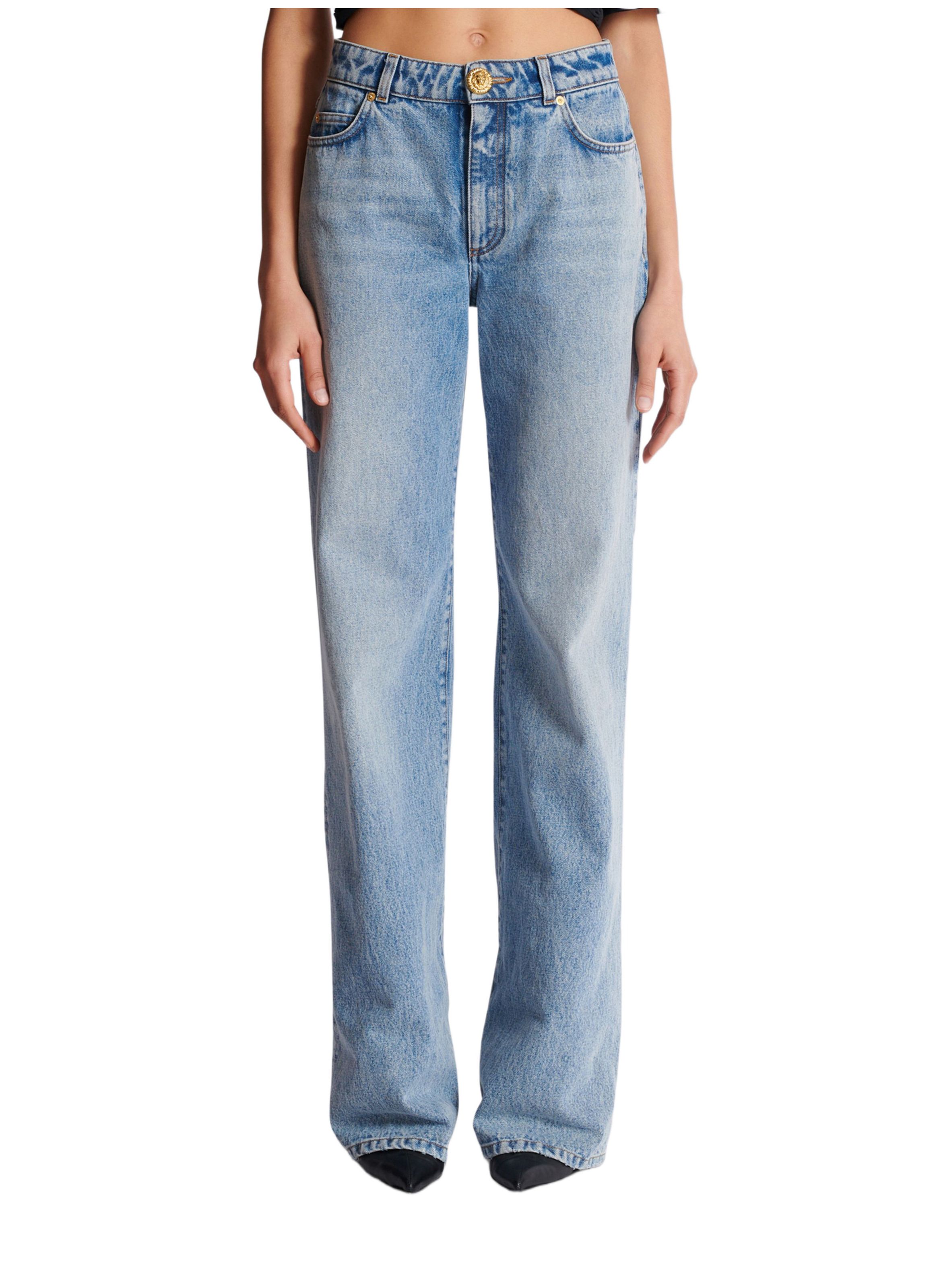 Jean droit en denim délavé BALMAIN Bleu