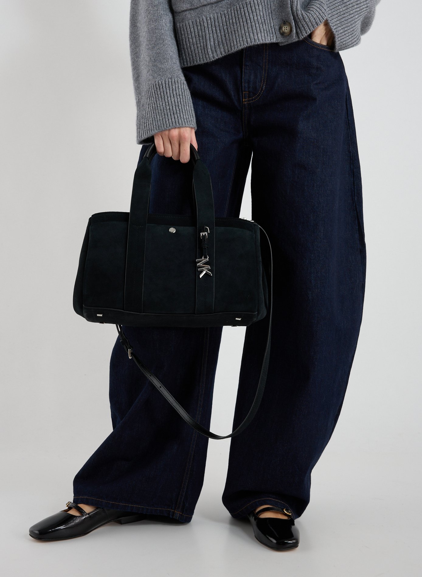 Sac à main en cuir de vache suédé MICHAEL KORS Noir