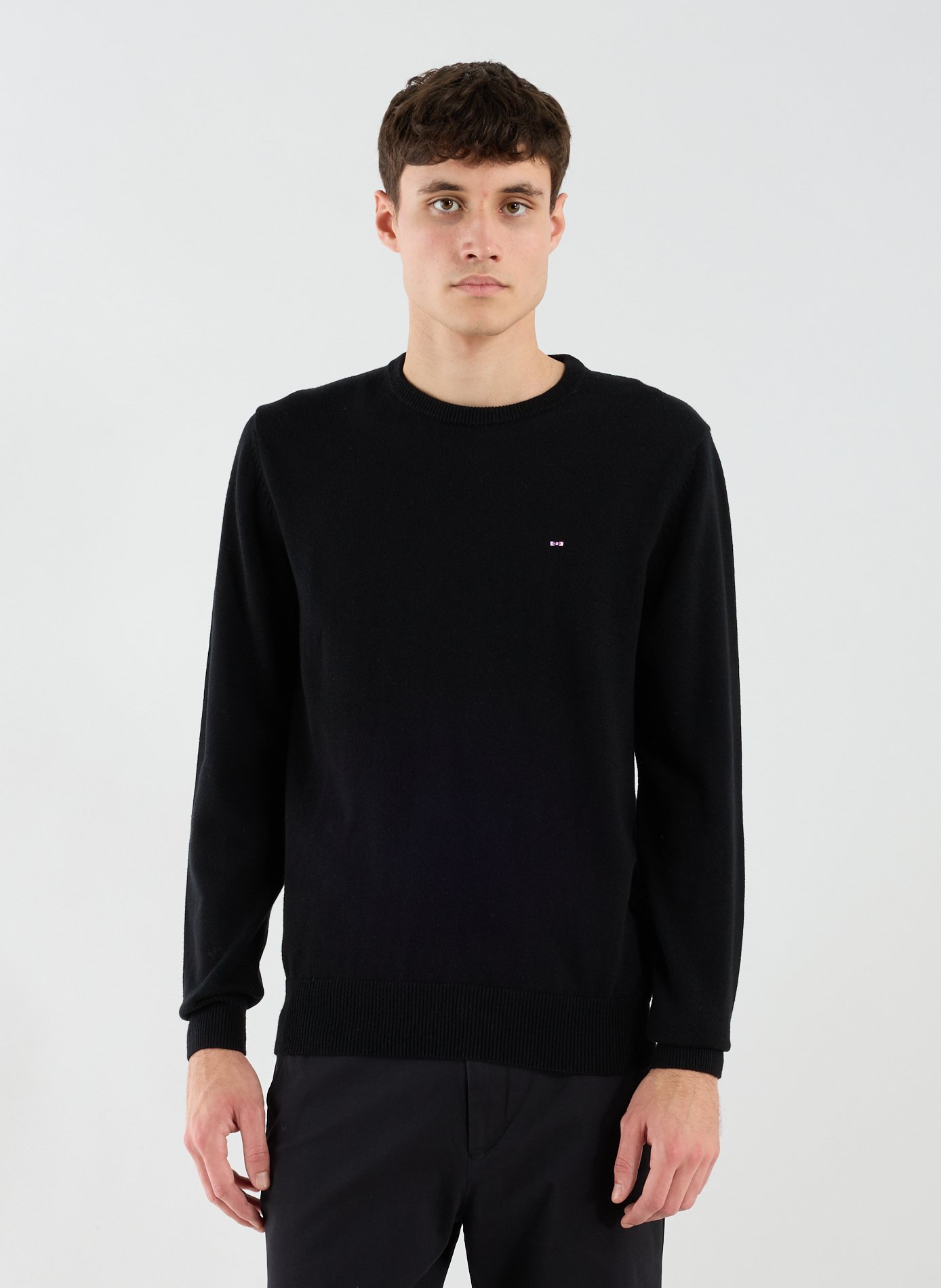 Round neck wool and cotton sweater EDEN PARK Black