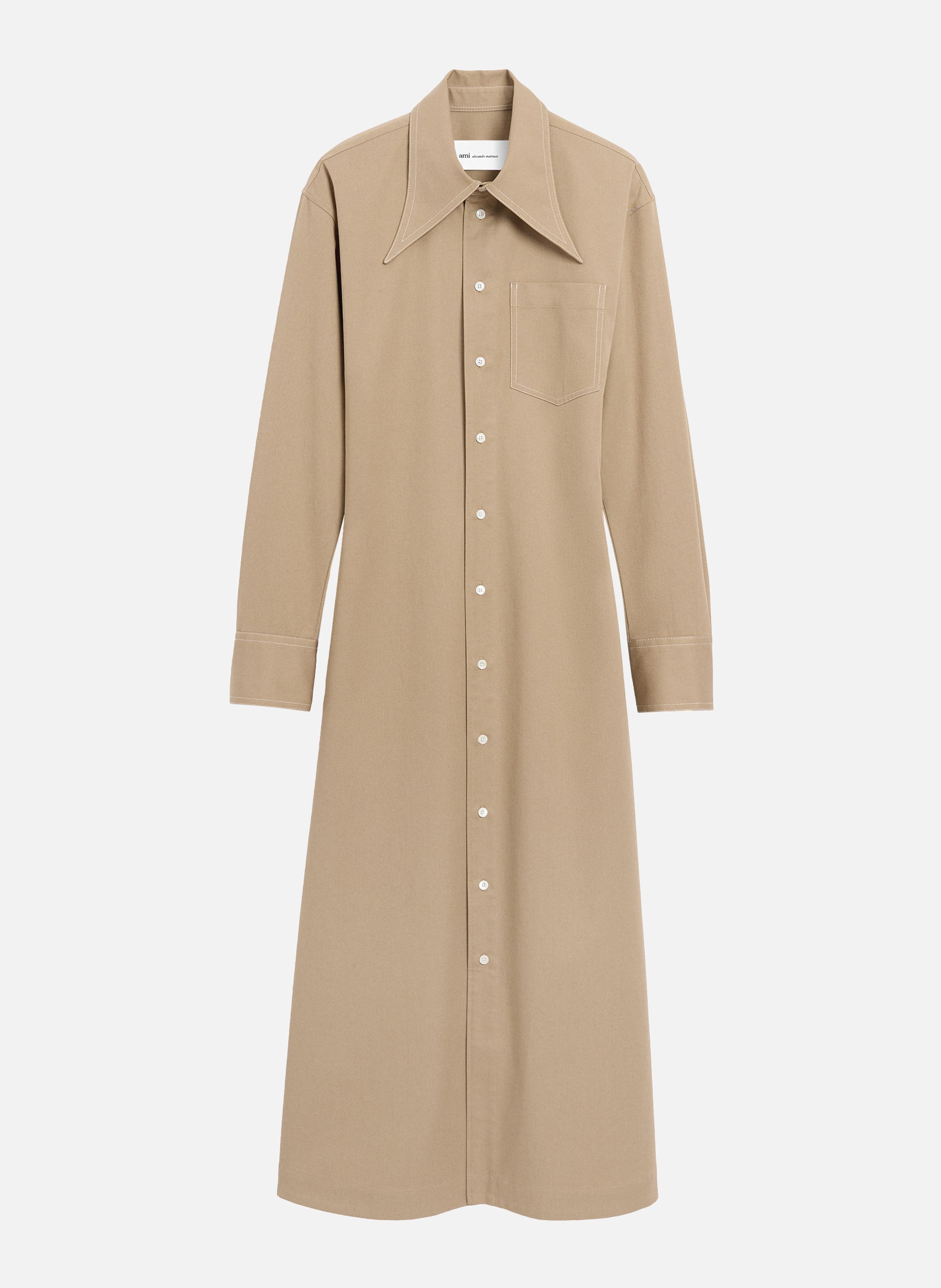 Robe chemise cintrée en coton AMI PARIS Beige