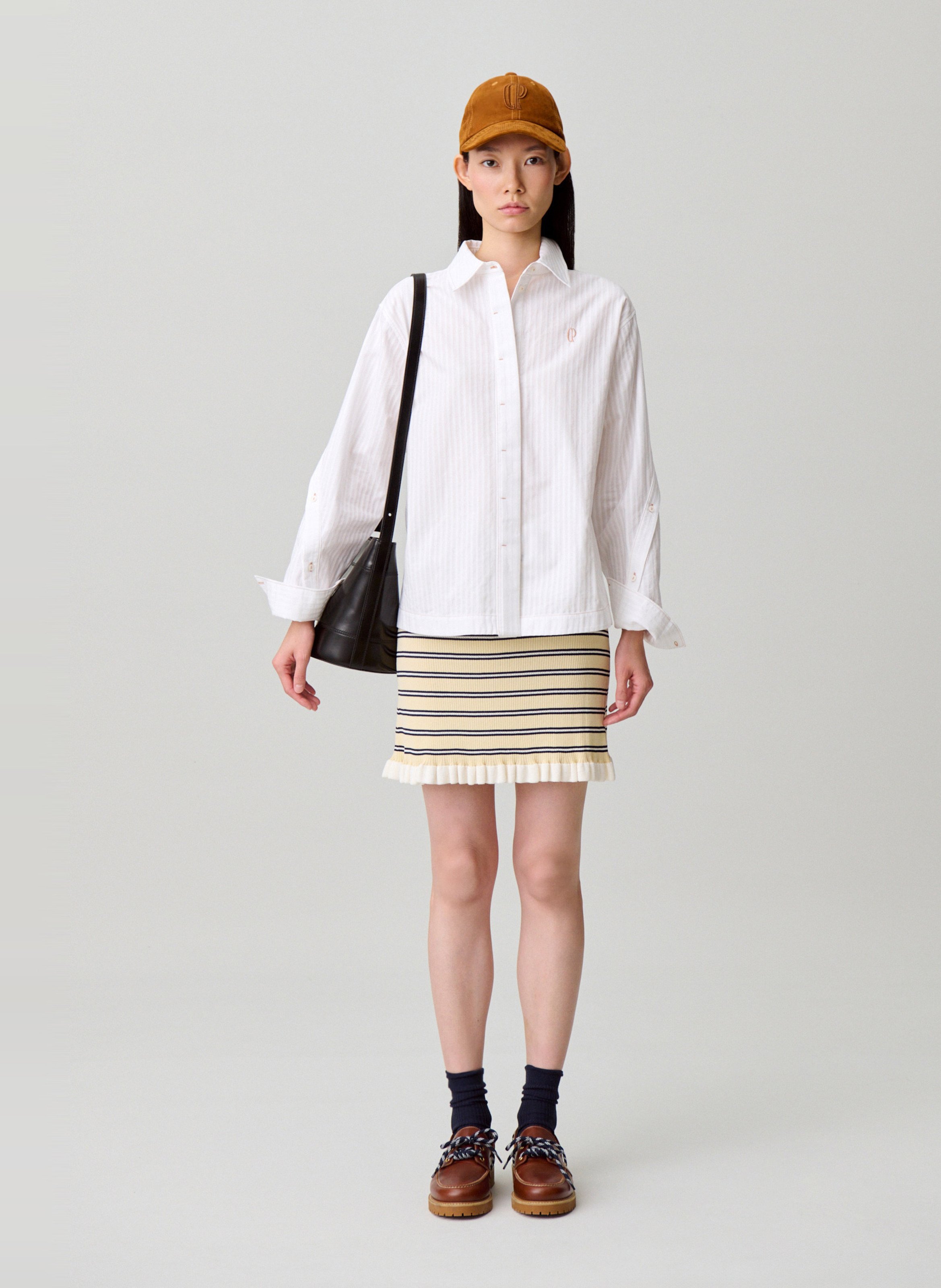 Chemise droite col classique en coton Beige