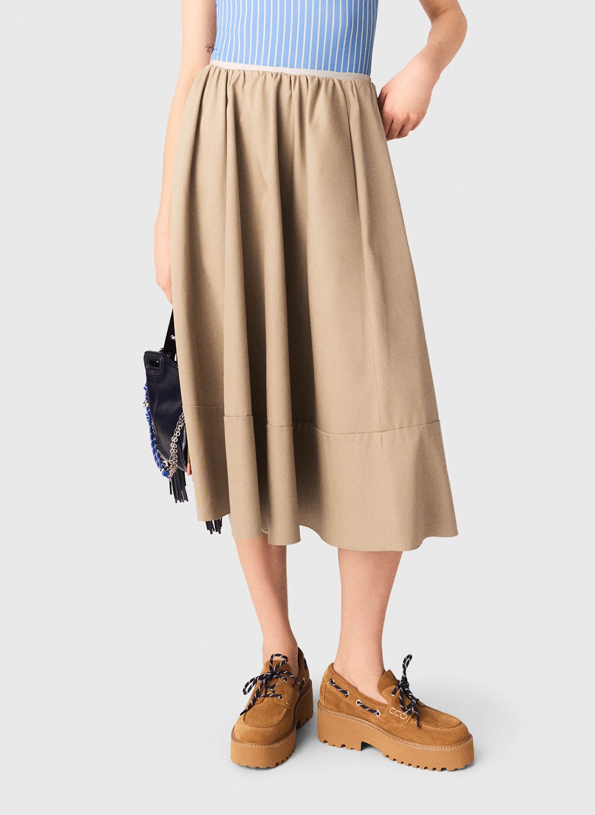 Jupe midi évasée en coton MAJE Beige