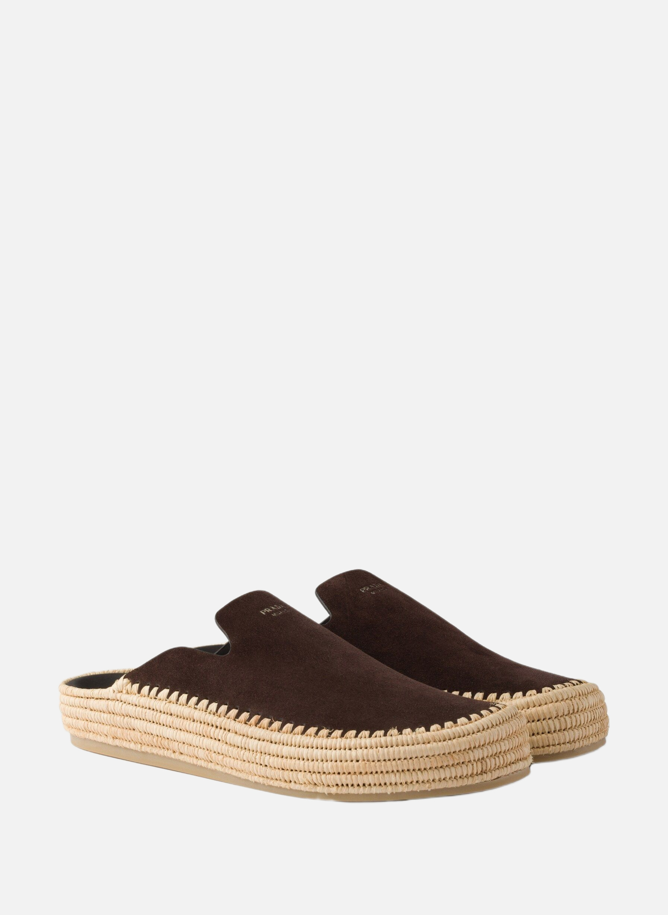 Mules en veau velours PRADA Marron