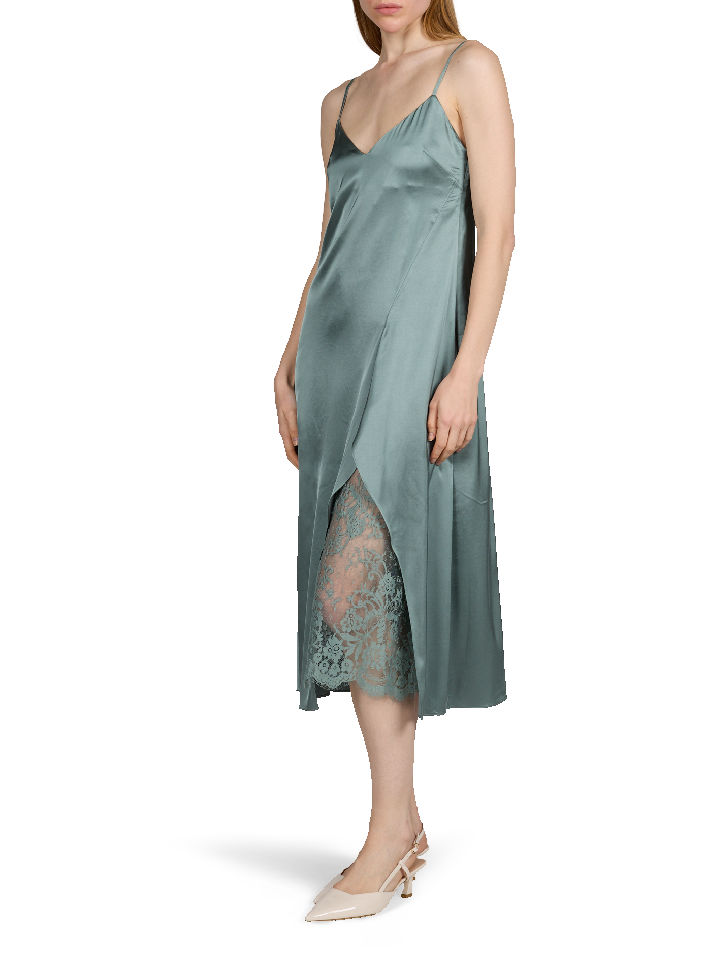 Satin cotton blend slip dress ACNE STUDIOS Green